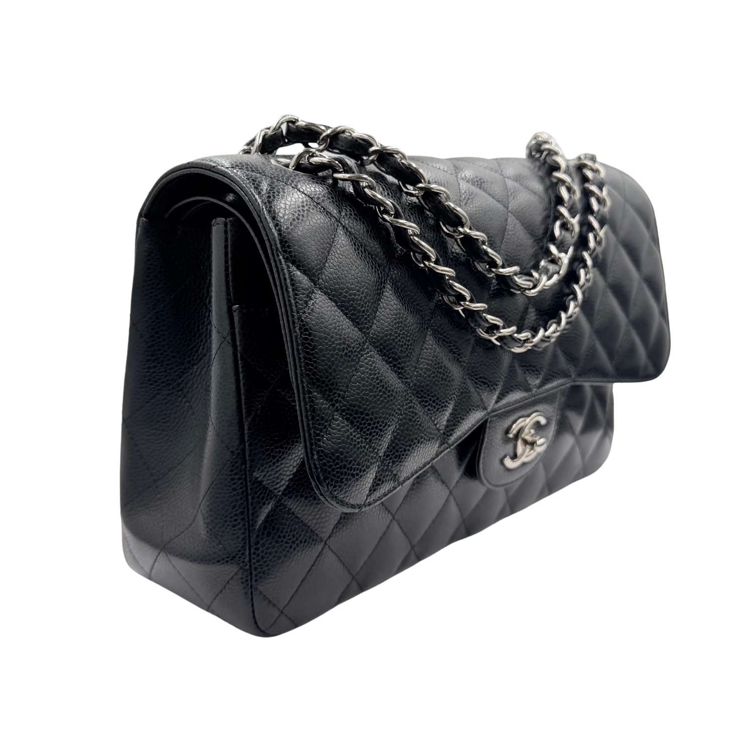 Jumbo Quilted Caviar Classic Double Flap Black