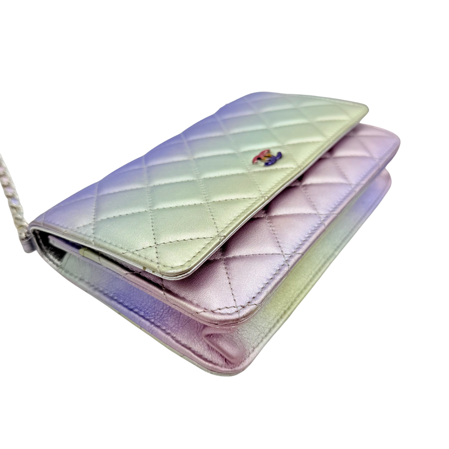 Chanel Gradient Metallic Quilted Wallet On Chain Iridescent
