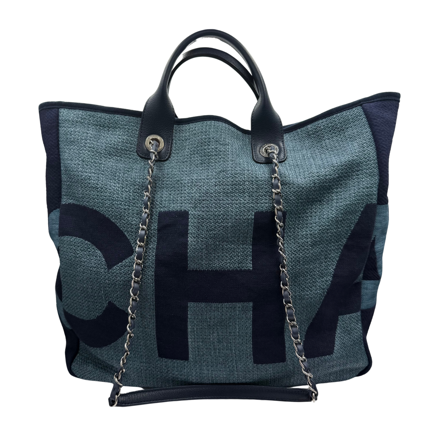 Chanel Large Maxi Raffia Deauville Tote Blue