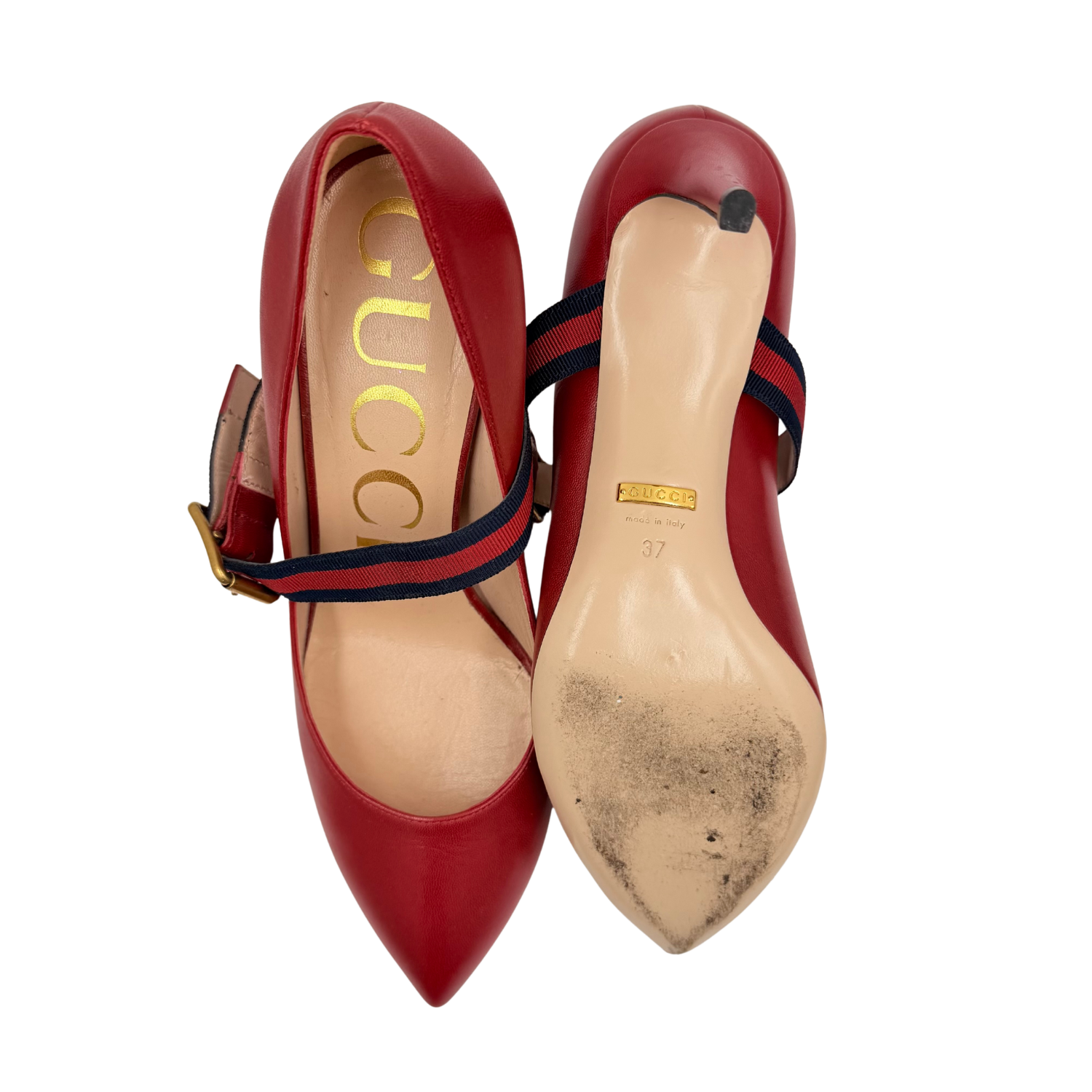 Gucci Leather Sylvie Mary Jane Pumps Red