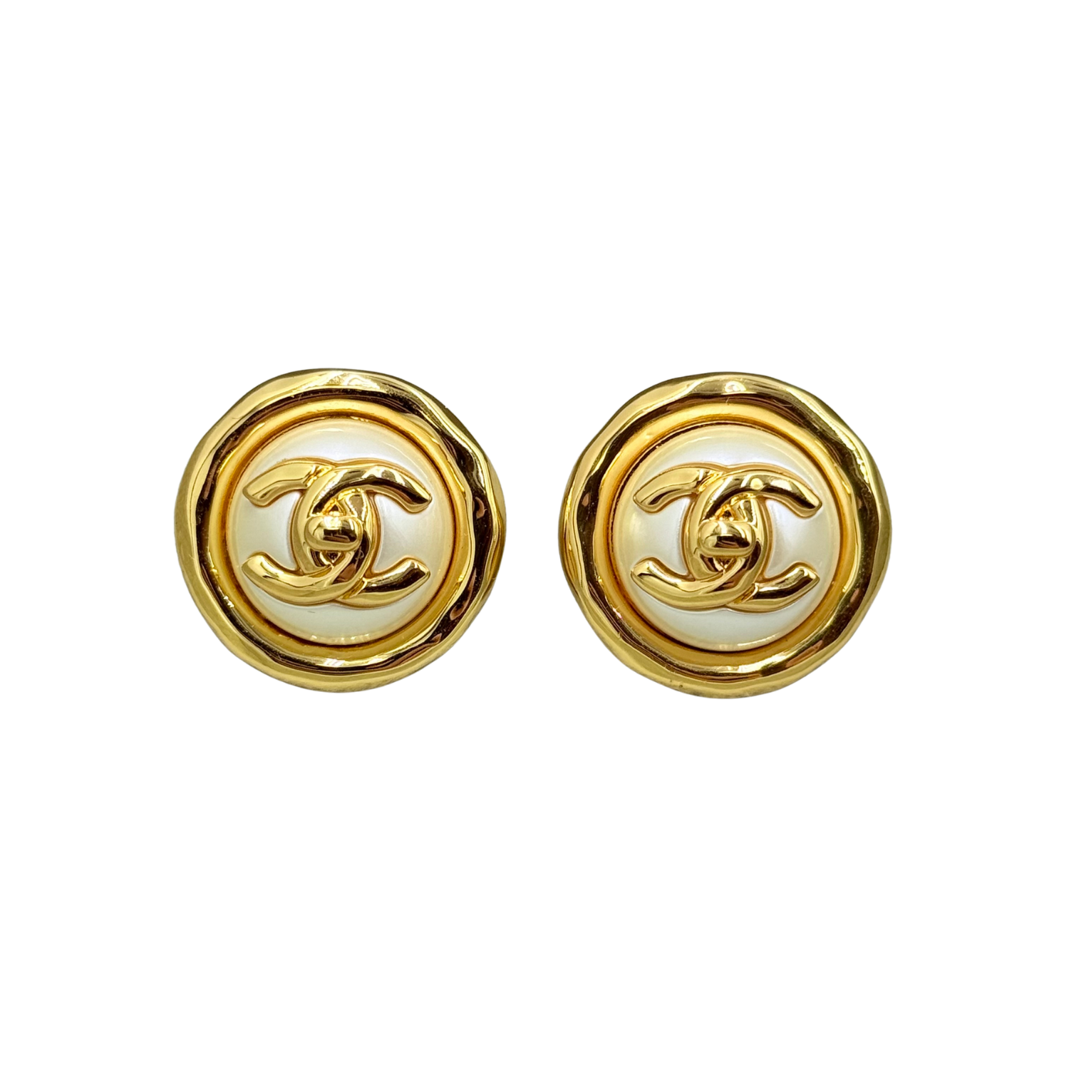 Chanel Large Round Button Earrings Gold