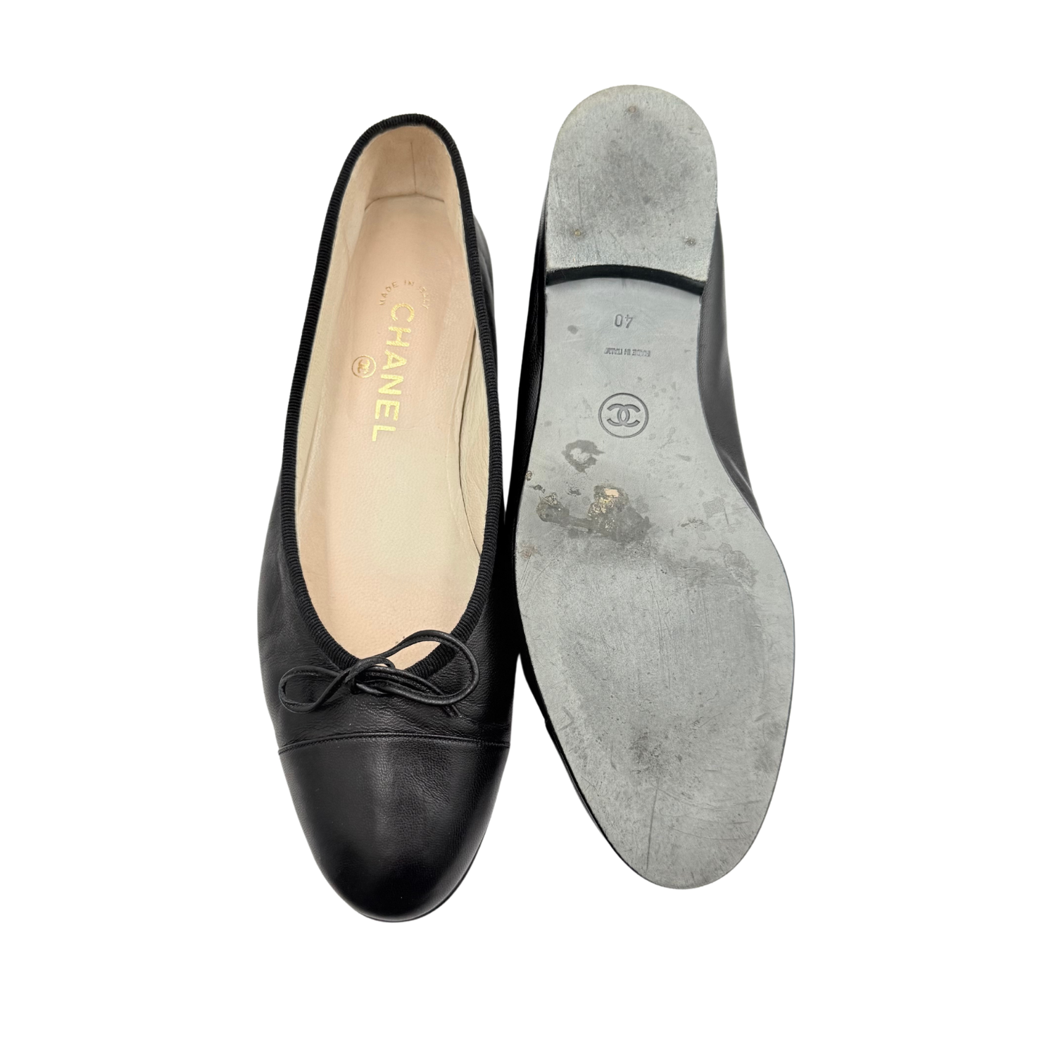 Chanel CC Cap Toe Bow Ballet Flats Black