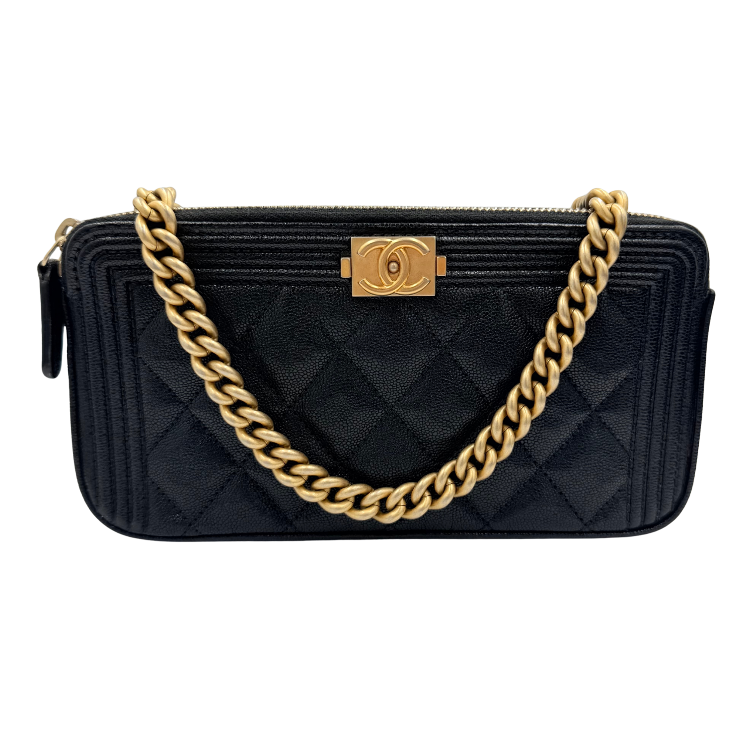 Chanel Small Caviar Quilted Boy Wallet on Chain Black