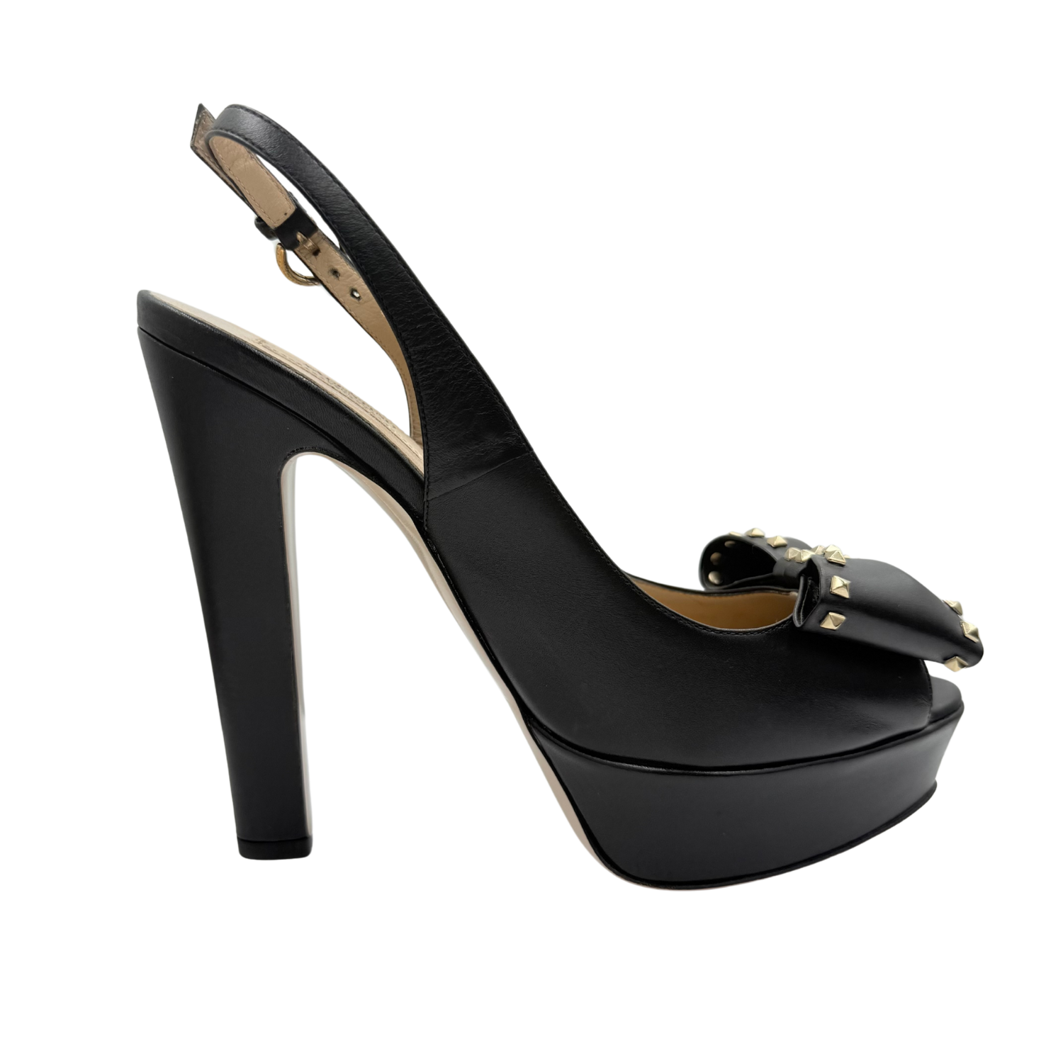 Valentino Rockstud Accents Leather Slingback Pumps Black