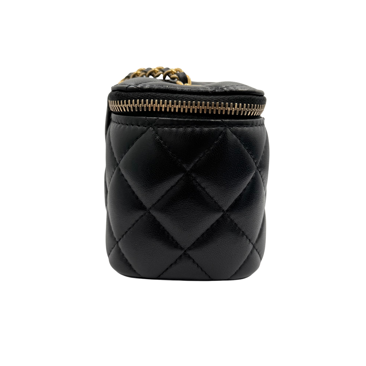 Chanel Quilted Lambskin Mini Pearl Crush Vanity Case With Chain Black