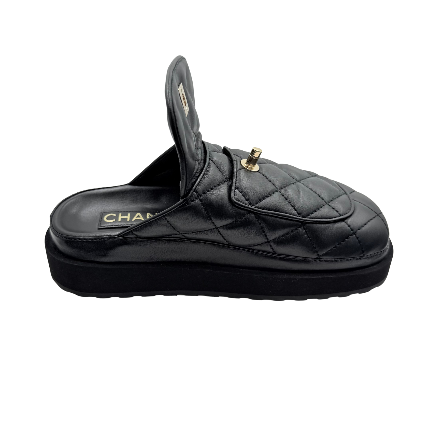 Chanel CC Turnlock Quilted Backless Mules Black