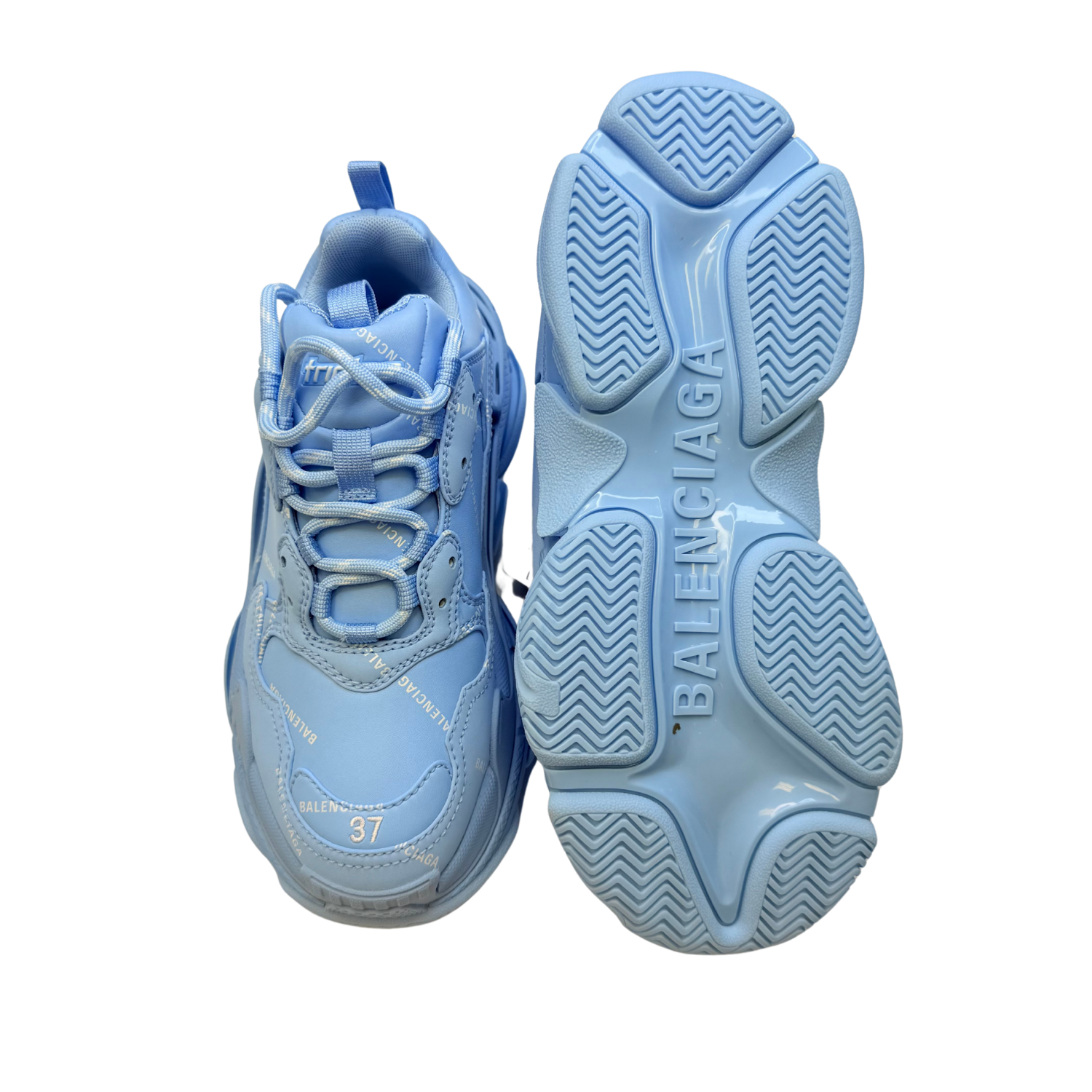 Balenciaga All Over Logo Triple S Sneakers Blue Grey