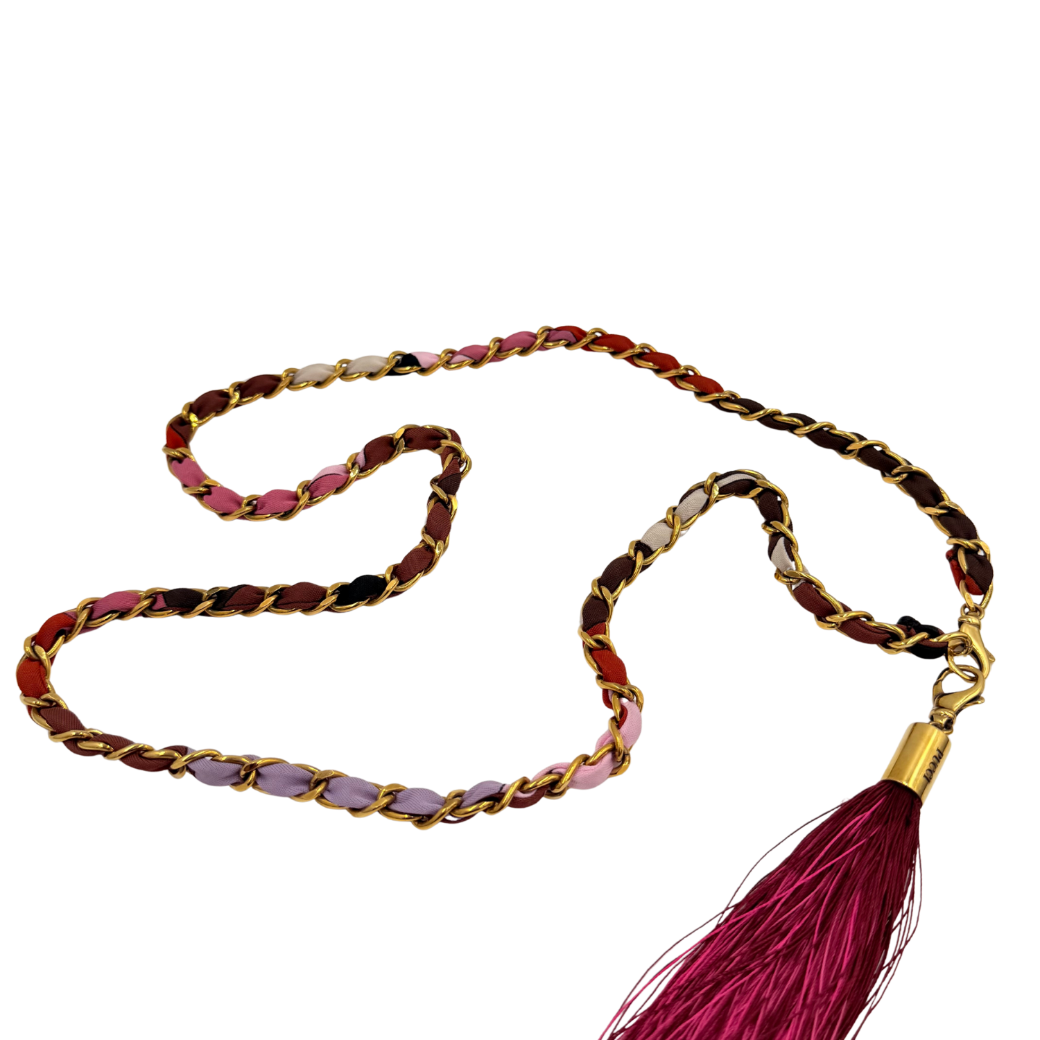 Emilio Pucci Gold Chain Belt with Tassel Burgundy