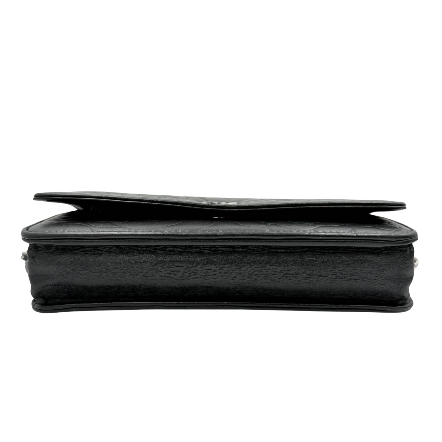 Chanel Camellia Embossed Wallet on Chain Black