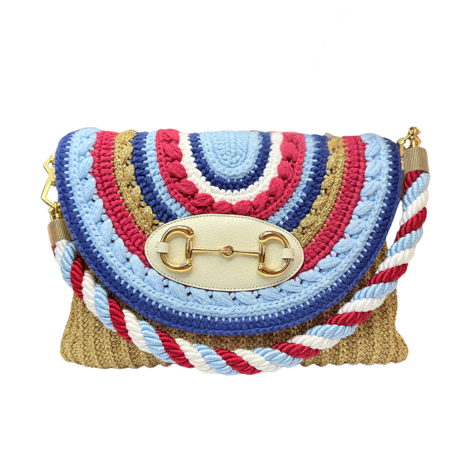 Gucci Horsebit 1955 Crochet Flap Shoulder Bag Multicolor