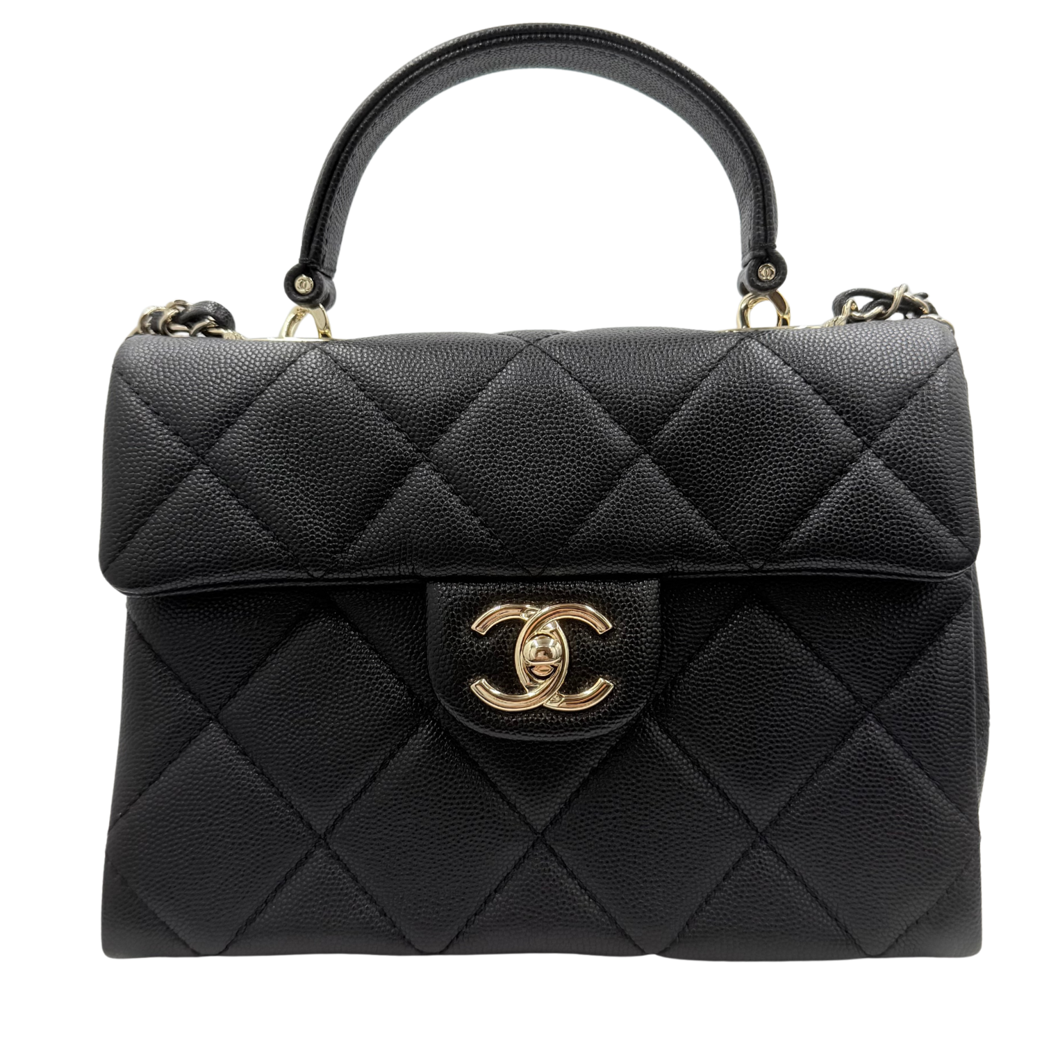 Chanel Small Quilted Caviar Retro Twist Flap Bag with Top Handle Black