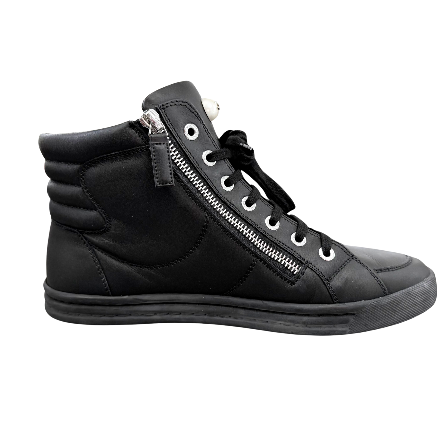 Chanel Interlocking CC Leather High Top Sneakers