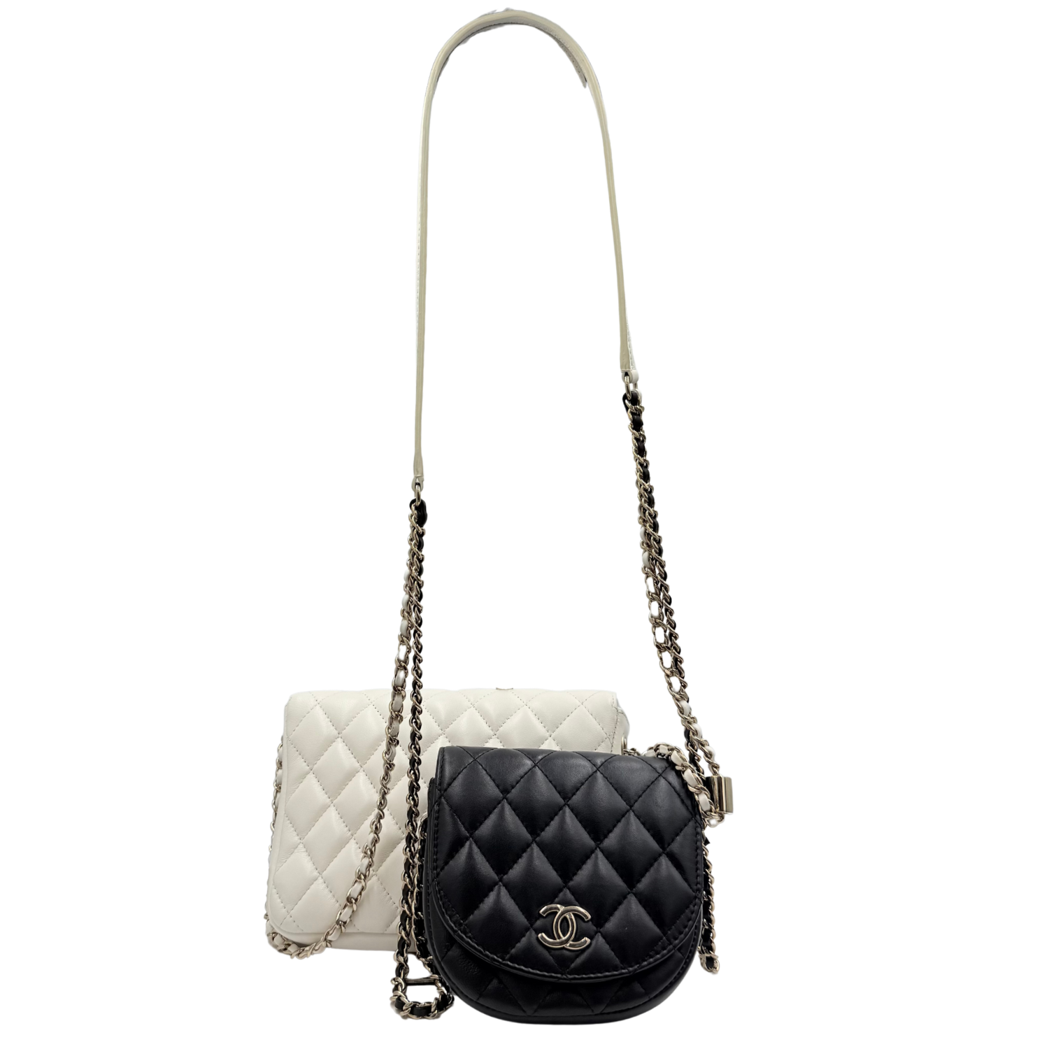Chanel Quilted Side-Packs Small Flap Bags Black & Cream