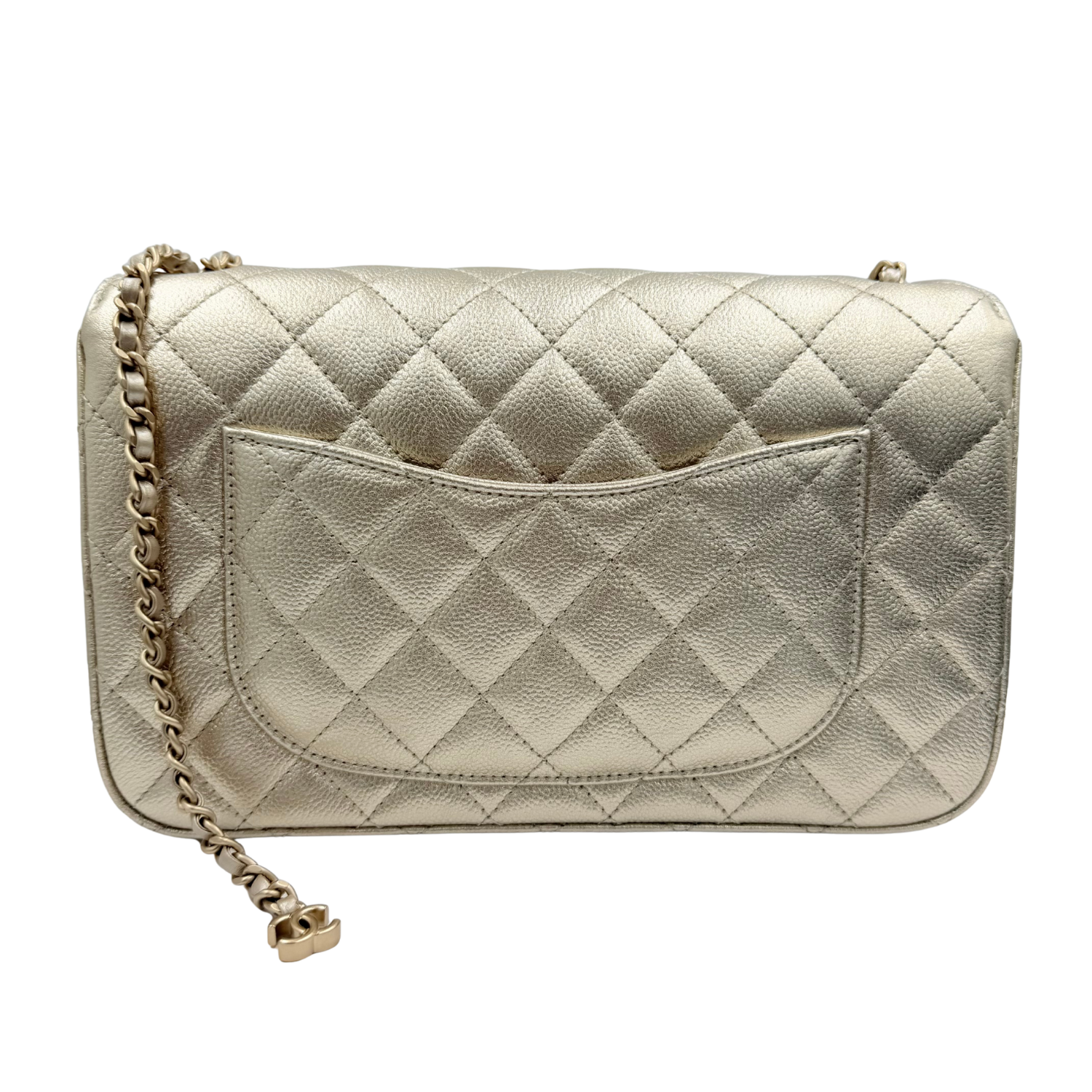 Chanel Limited Edition Small Single Flap Quilted Caviar Leather Bag with Adjustable Strap Light Gold