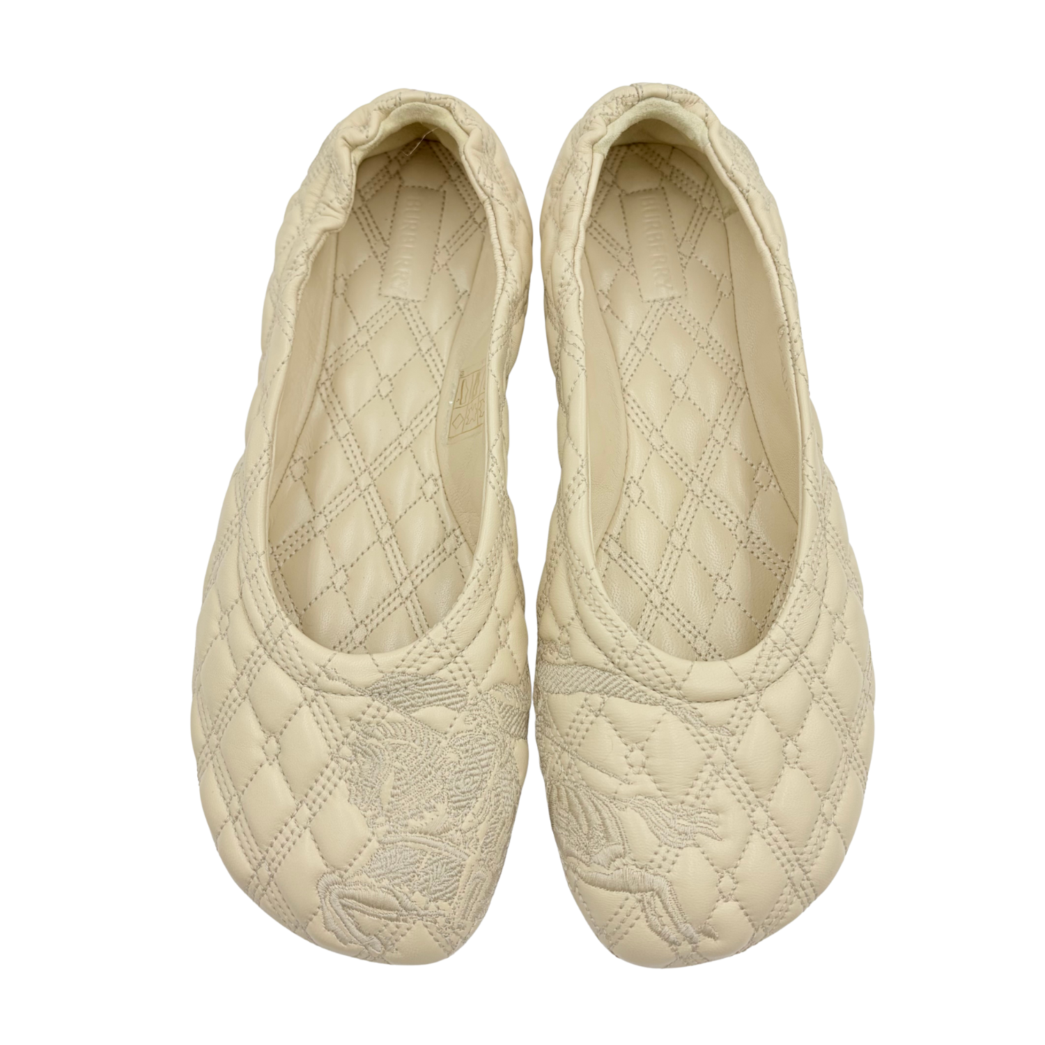 Burberry Quilted Leather Ballerina Flats Beige