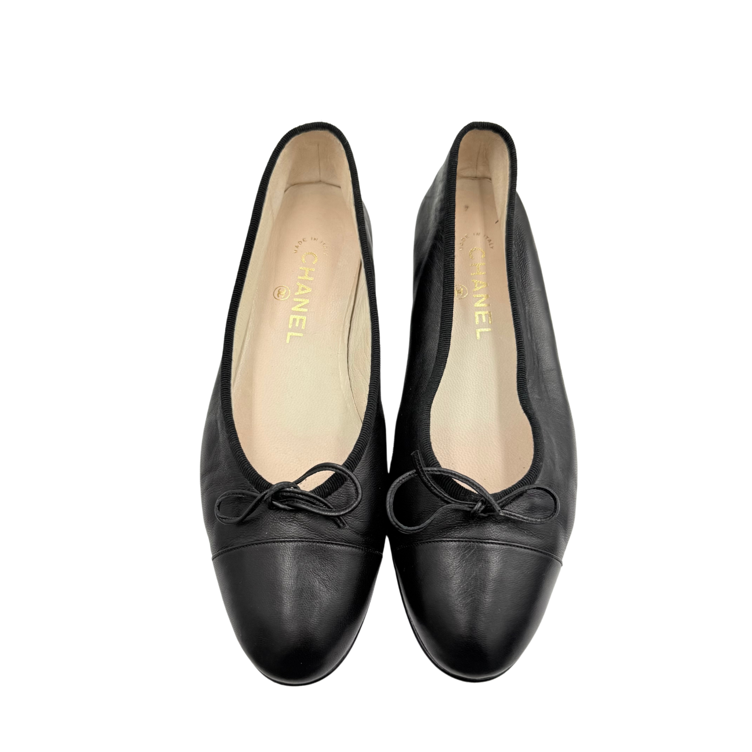 Chanel CC Cap Toe Bow Ballet Flats Black