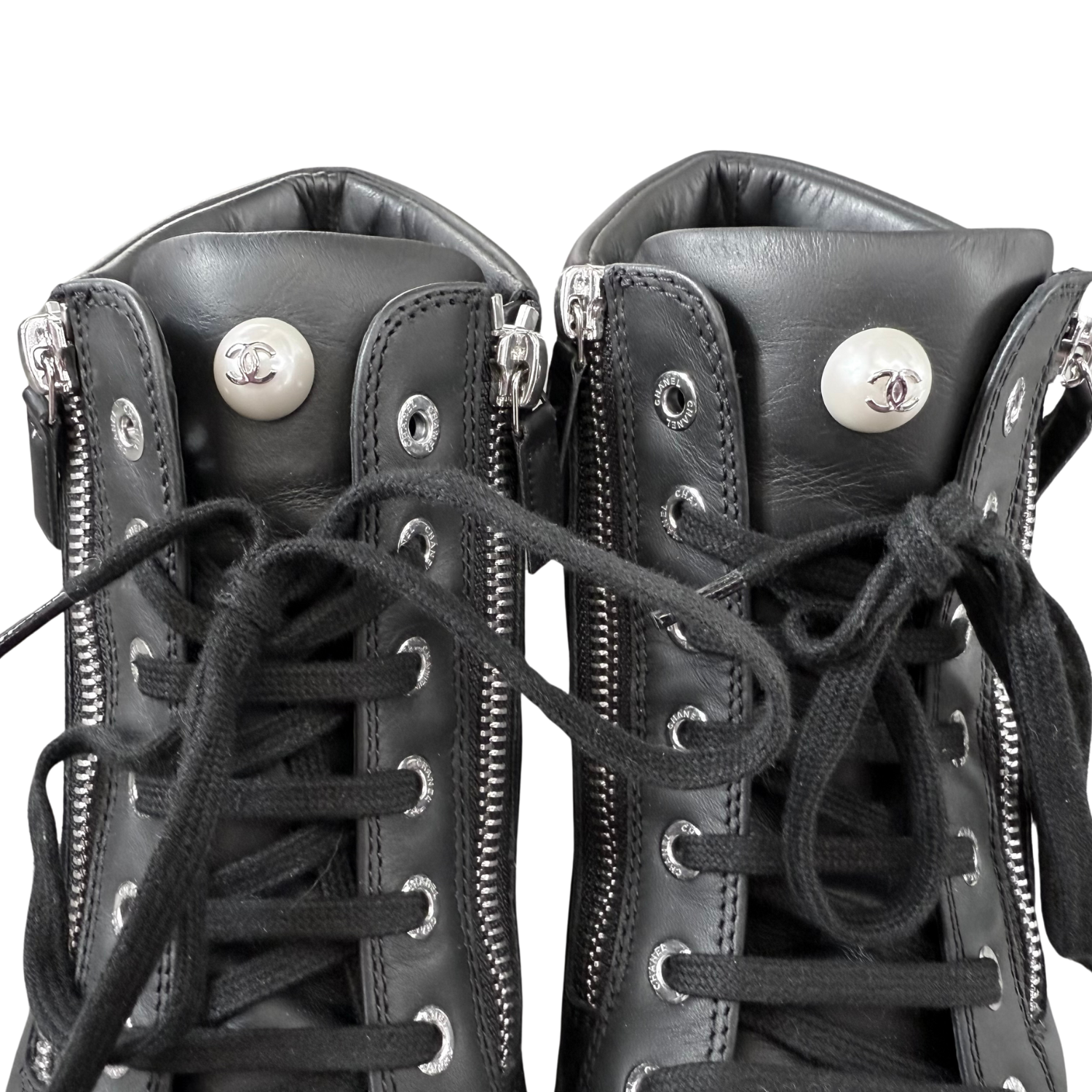 Chanel Interlocking CC Leather High Top Sneakers