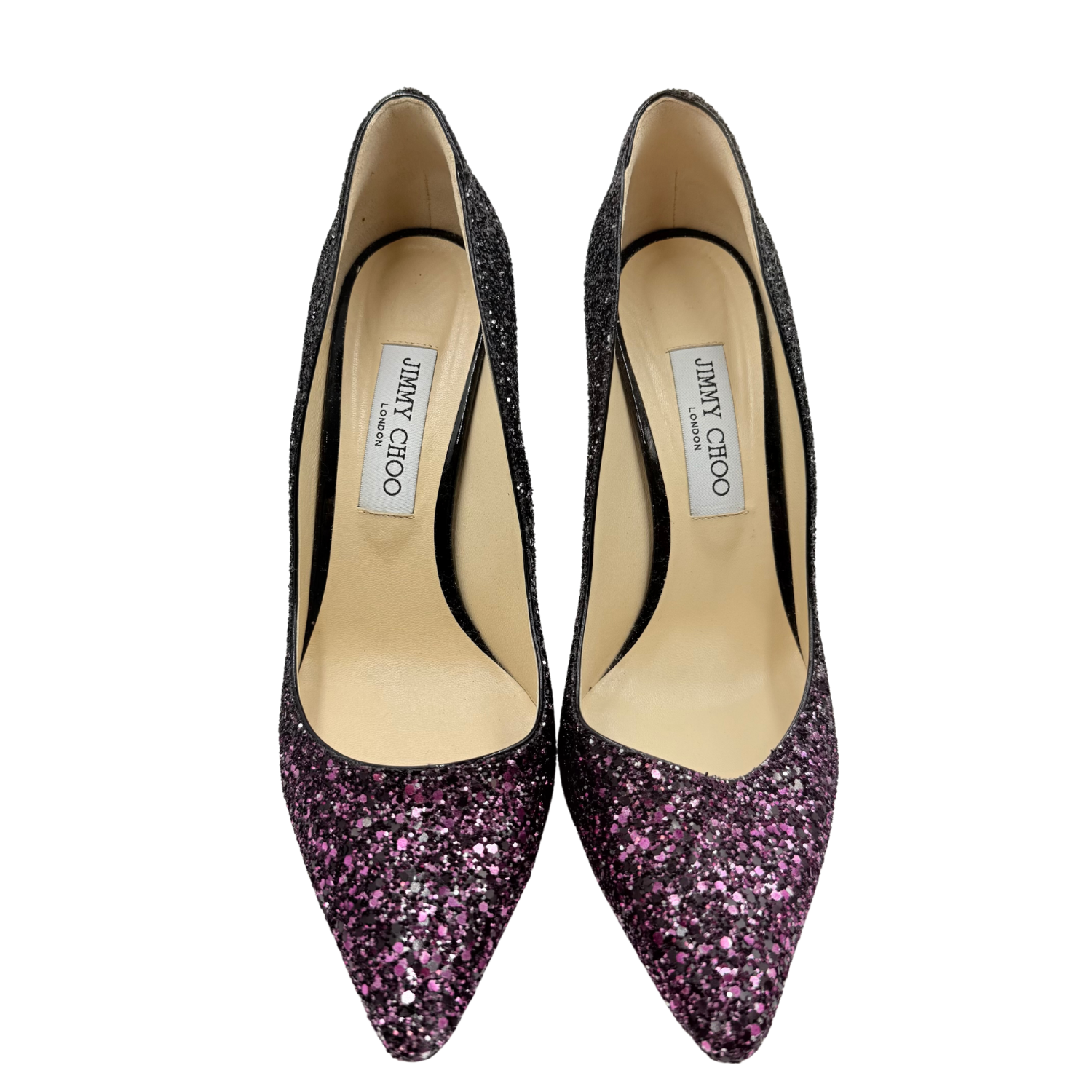 Jimmy Choo Coarse Glitter Degrade Romy 100 Pumps Pink and Black Ombre