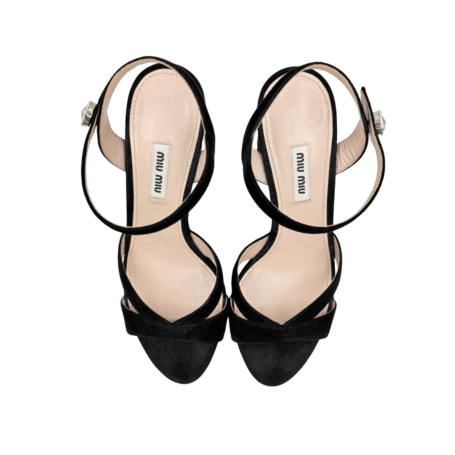 Miu Miu Crystal-embellished Suede Platform Heels Black
