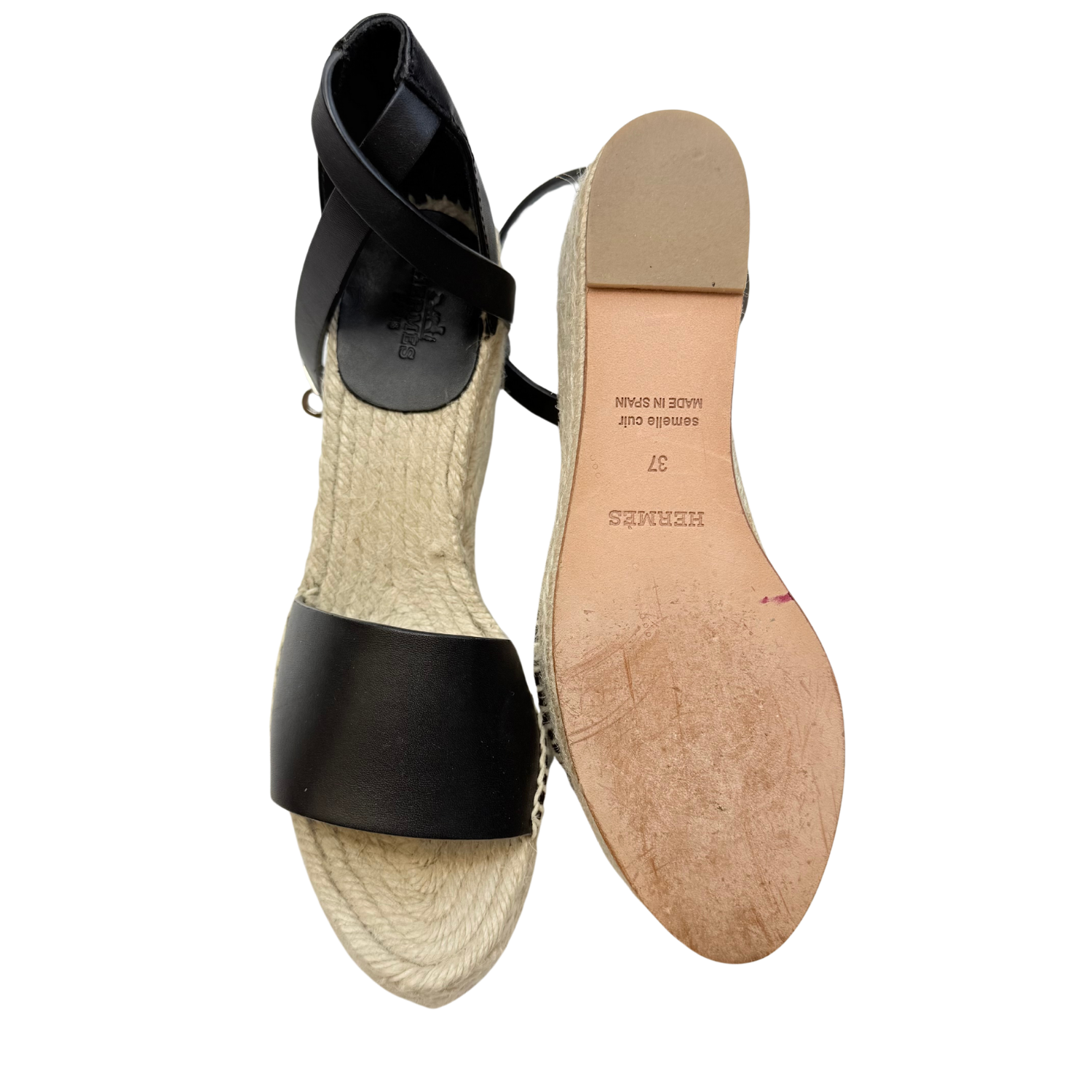 Hermès Leather Espadrilles Wedges Black