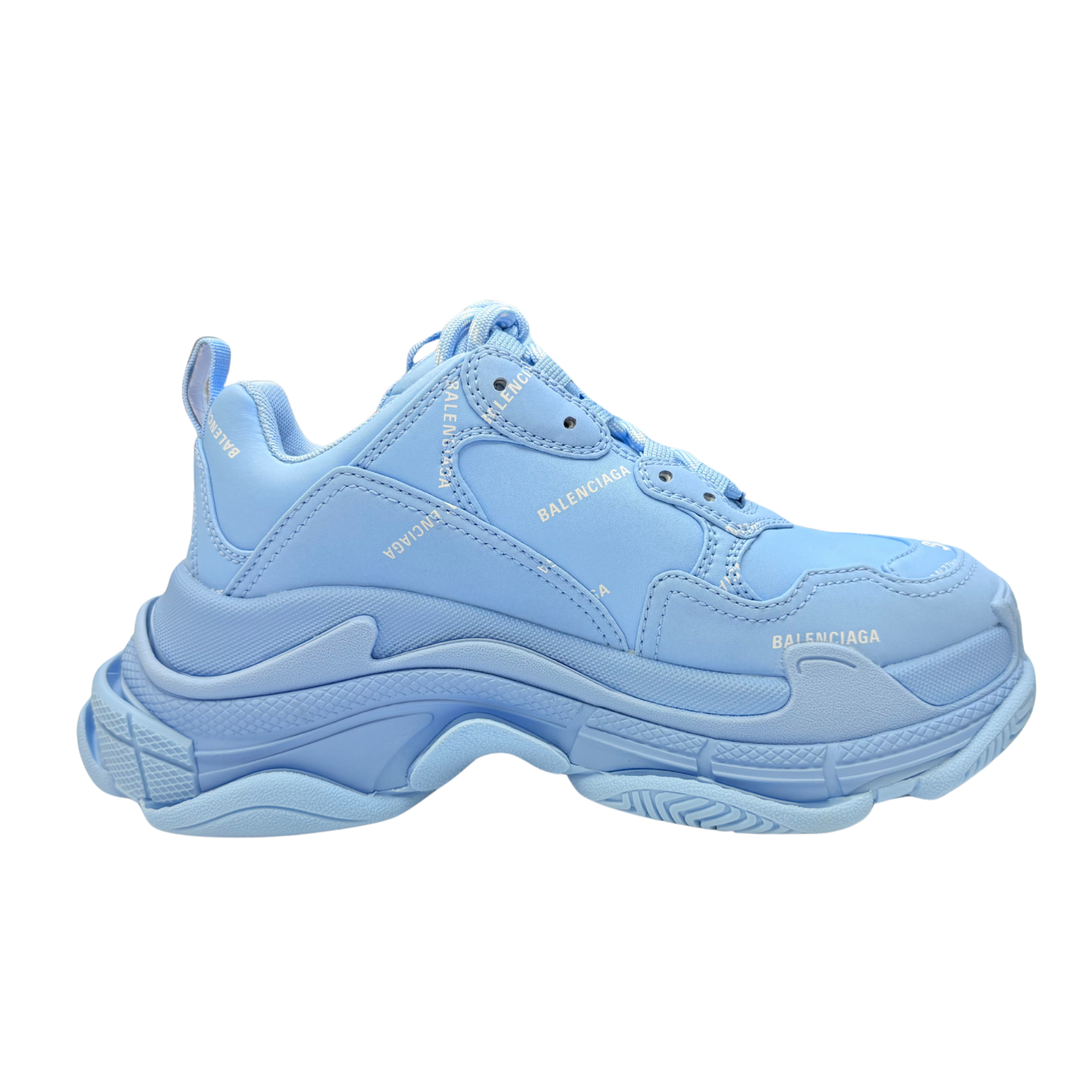 Balenciaga All Over Logo Triple S Sneakers Blue Grey