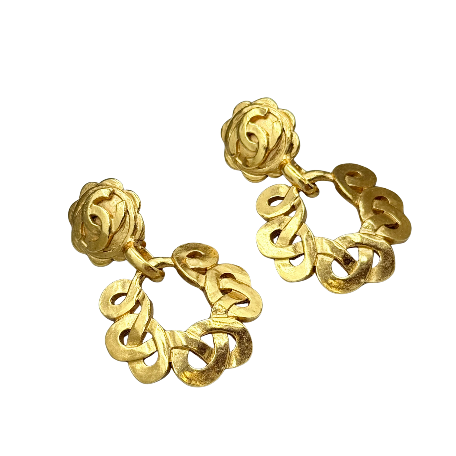 Chanel CC Vintage Round Flower Clip-On Earrings Gold