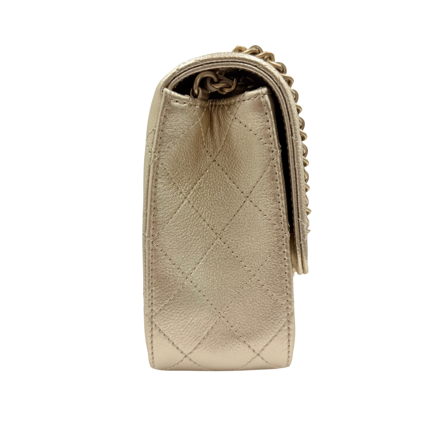 Chanel Limited Edition Small Single Flap Quilted Caviar Leather Bag with Adjustable Strap Light Gold