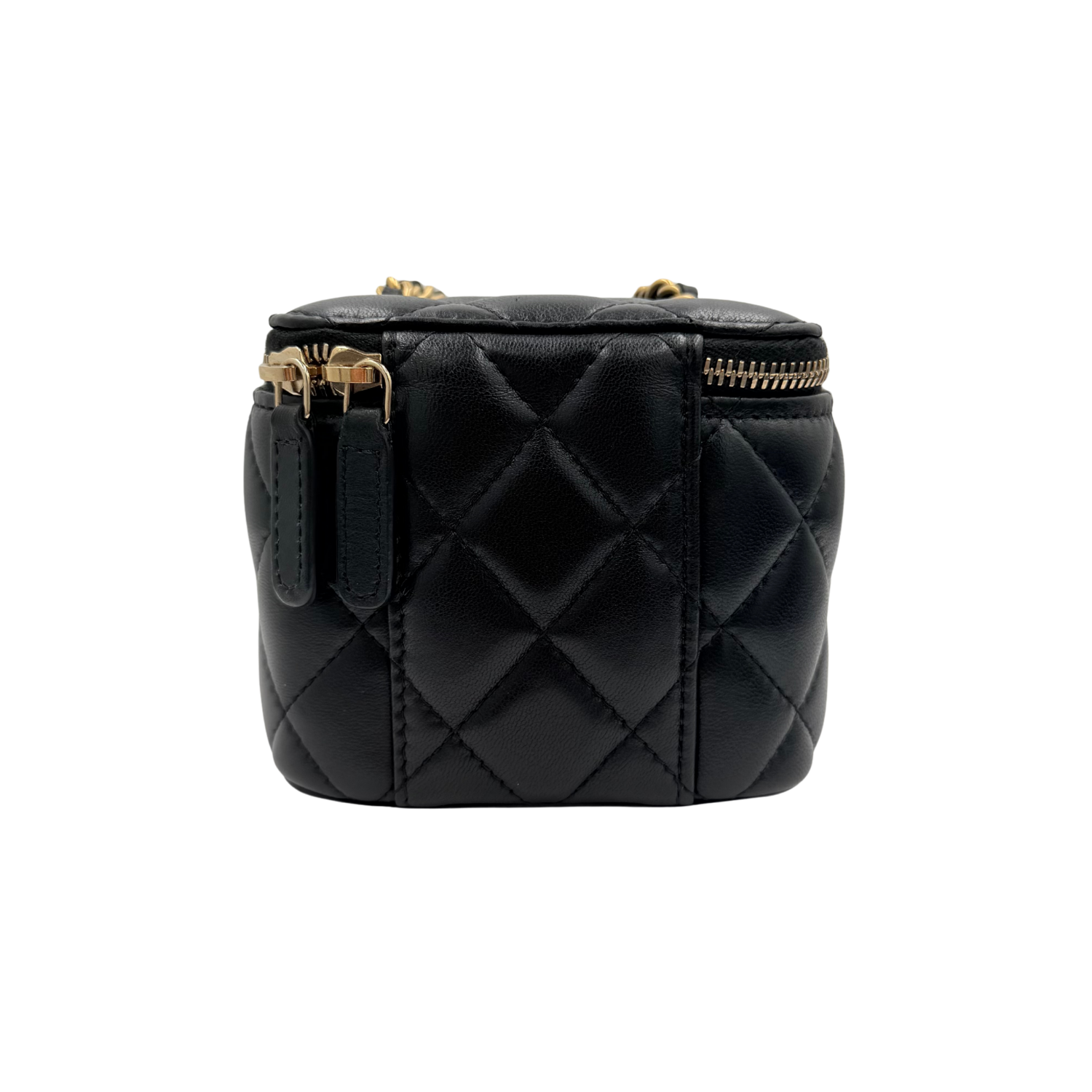 Chanel Quilted Lambskin Mini Pearl Crush Vanity Case With Chain Black