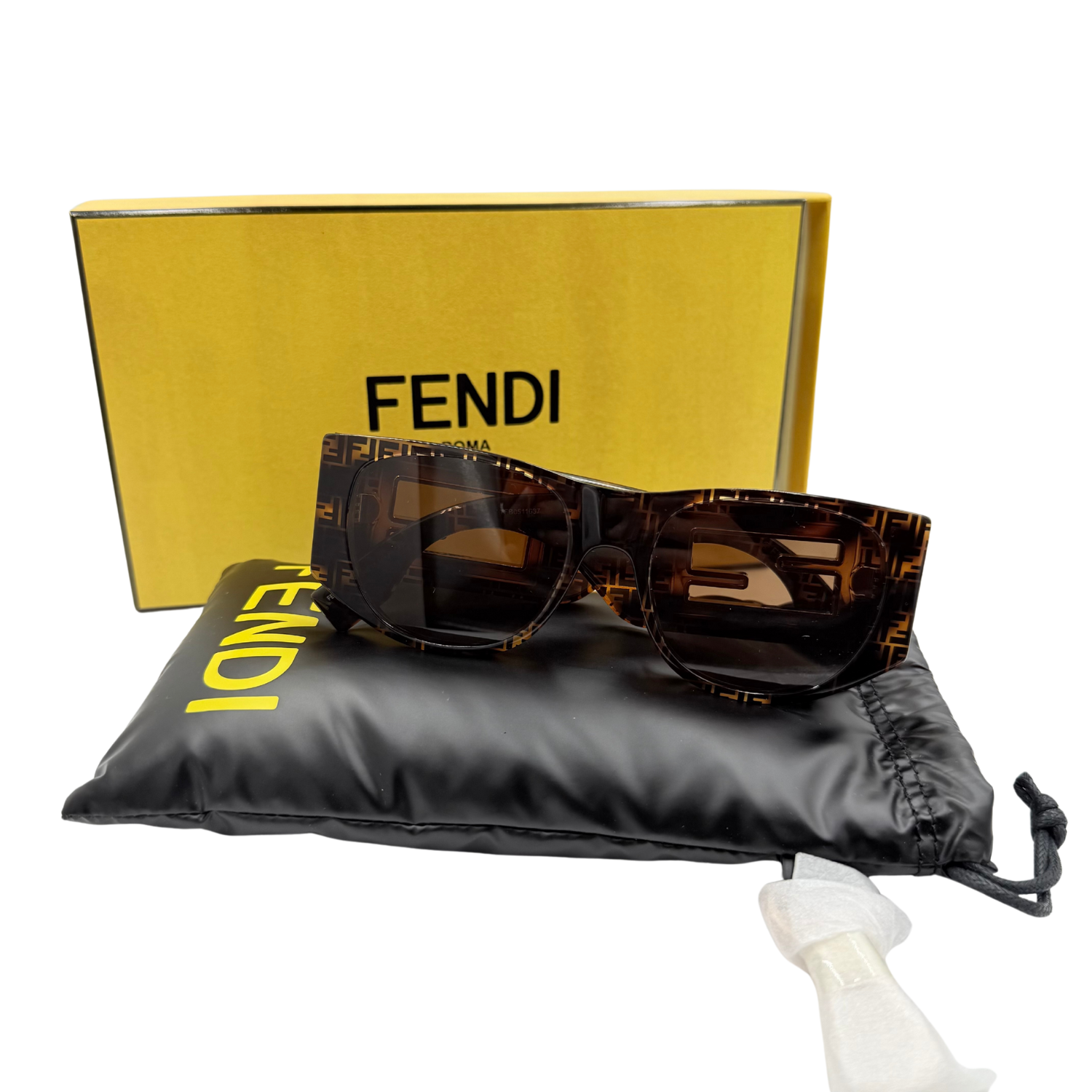 Fendi Baguette Logo Acetate Oval Sunglasses Tortoise Shell