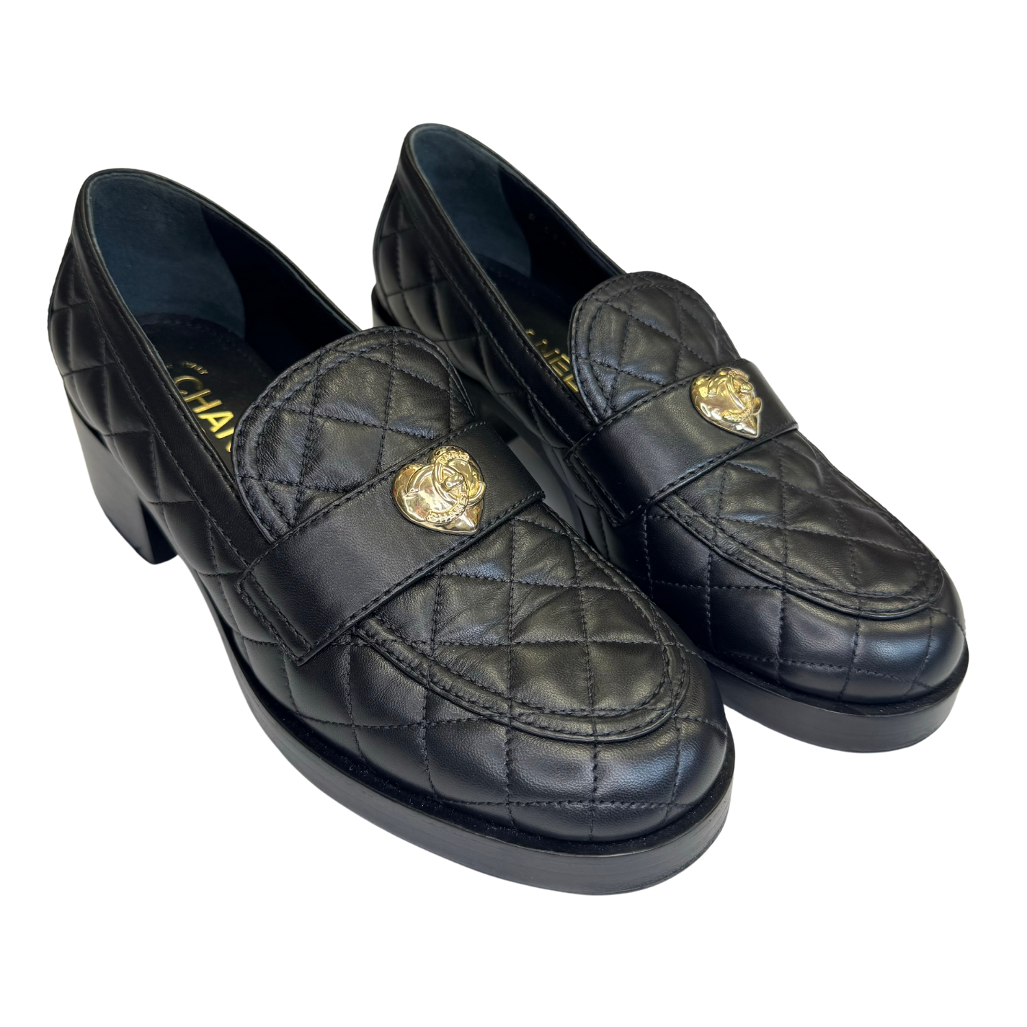 Chanel Quilted Leather Oxford Block Heel Black