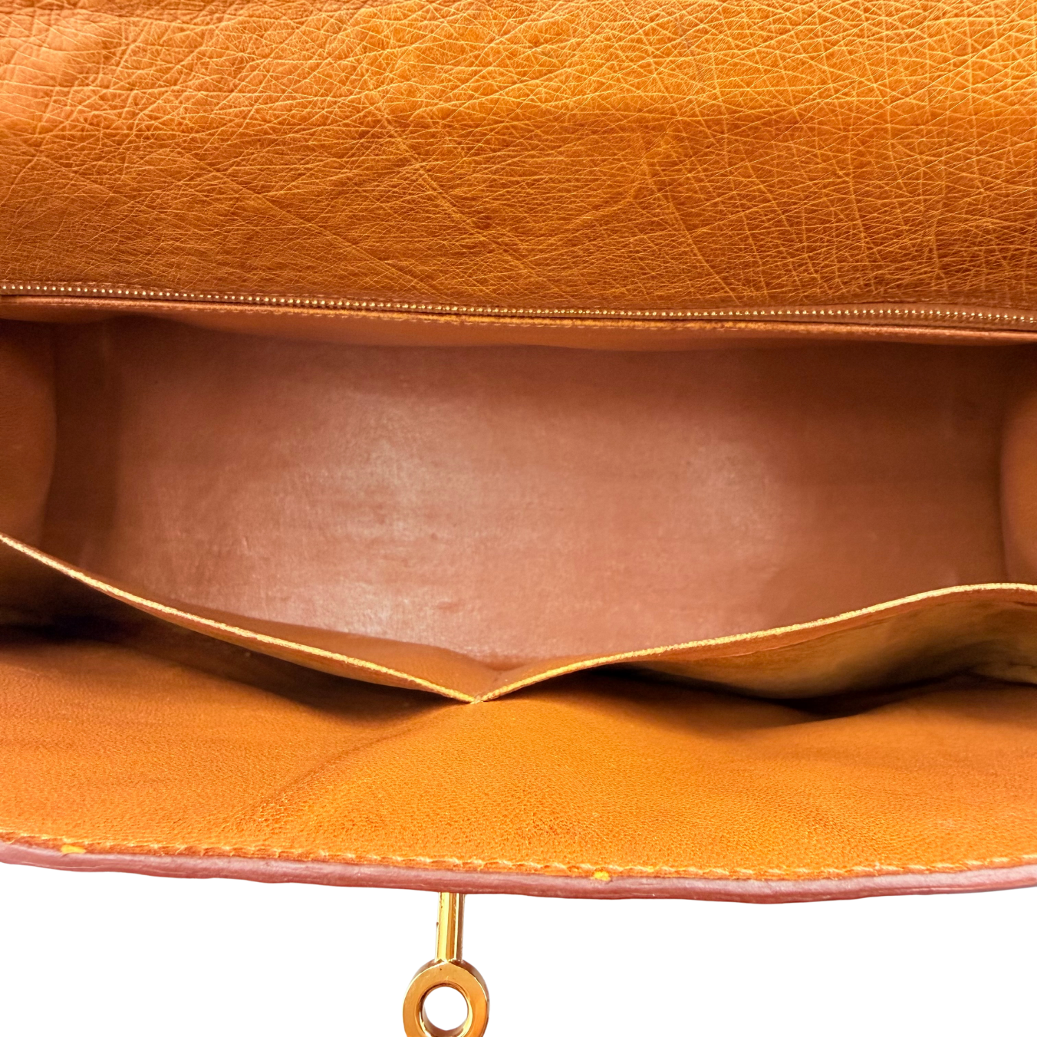 Hermès Vintage Kelly 35 Cognac Ostrich Sellier with Gold Hardware