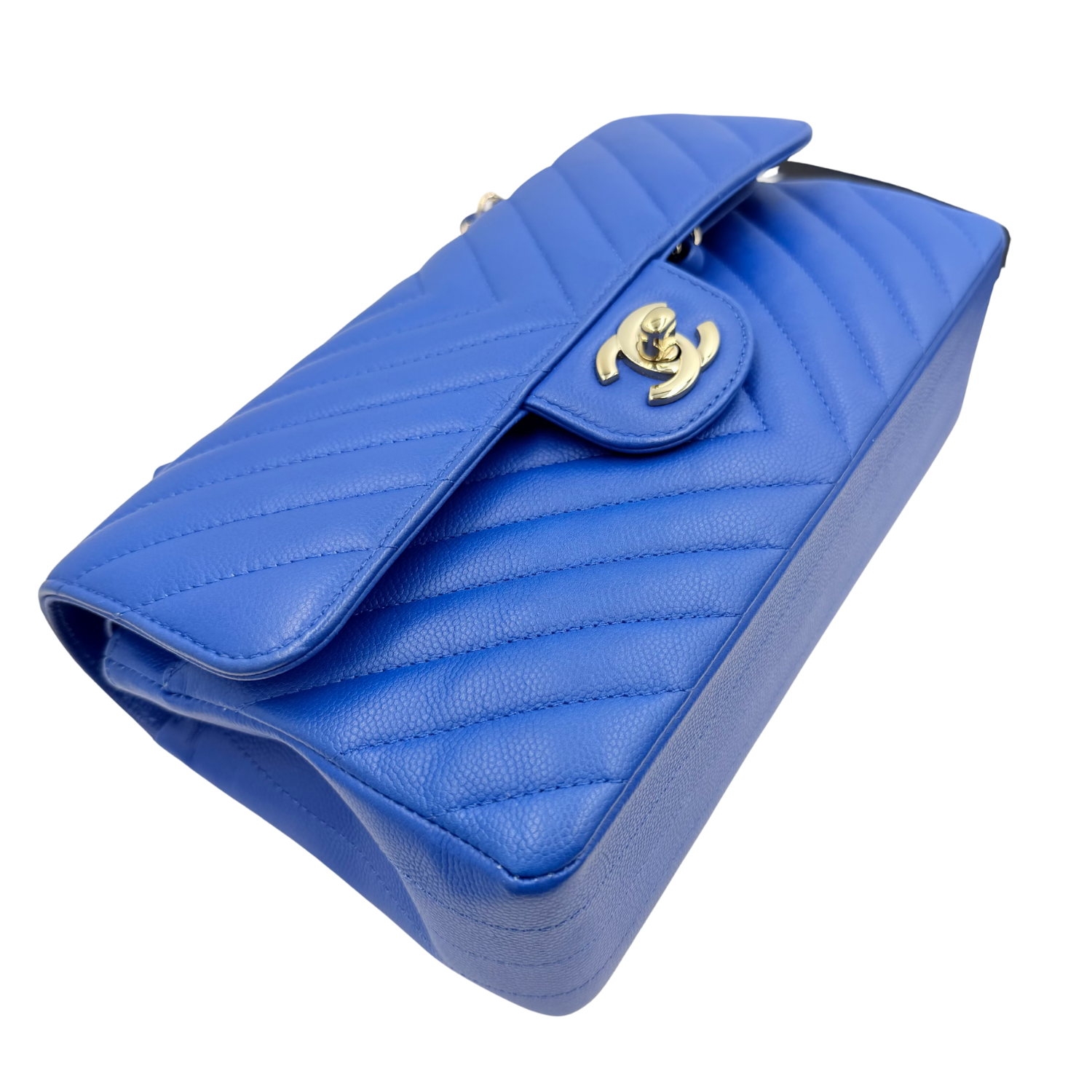 Chanel Small Classic Chevron Caviar Double Flap Bag Electric Blue
