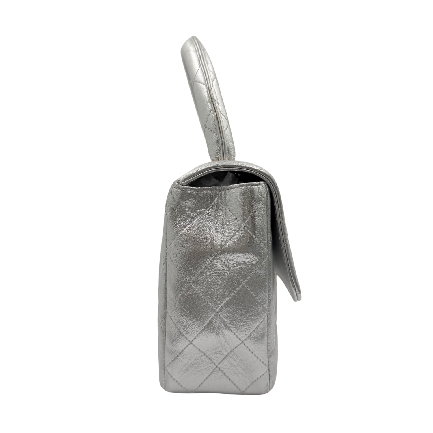 Chanel Vintage Kelly Flap Top Handle Bag Silver
