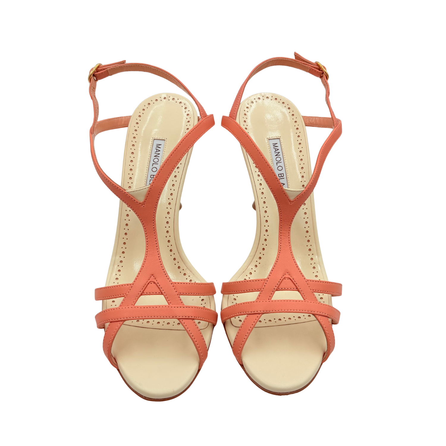 Manolo Blahnik Leather Heeled Sandals Peach Size 38.5