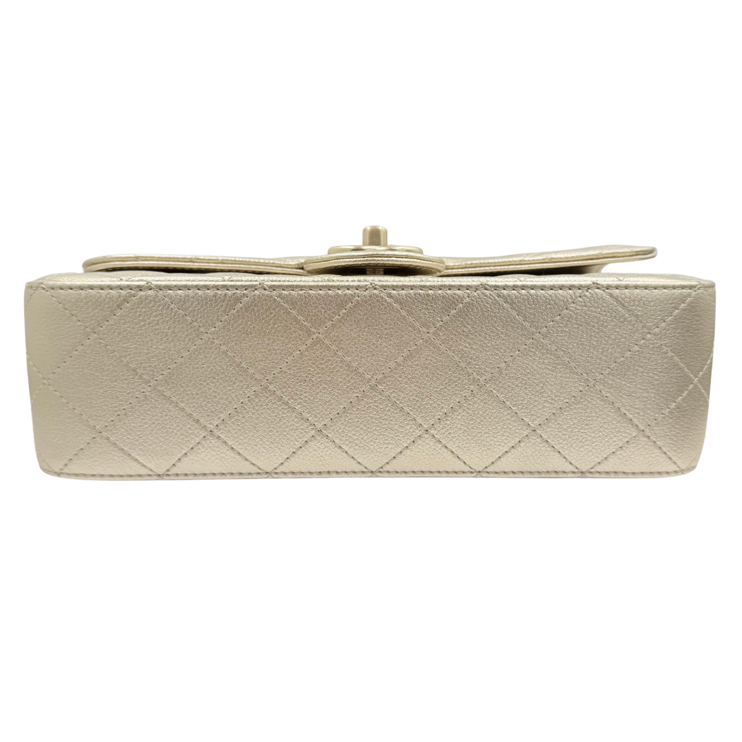 Chanel Limited Edition Small Single Flap Quilted Caviar Leather Bag with Adjustable Strap Light Gold