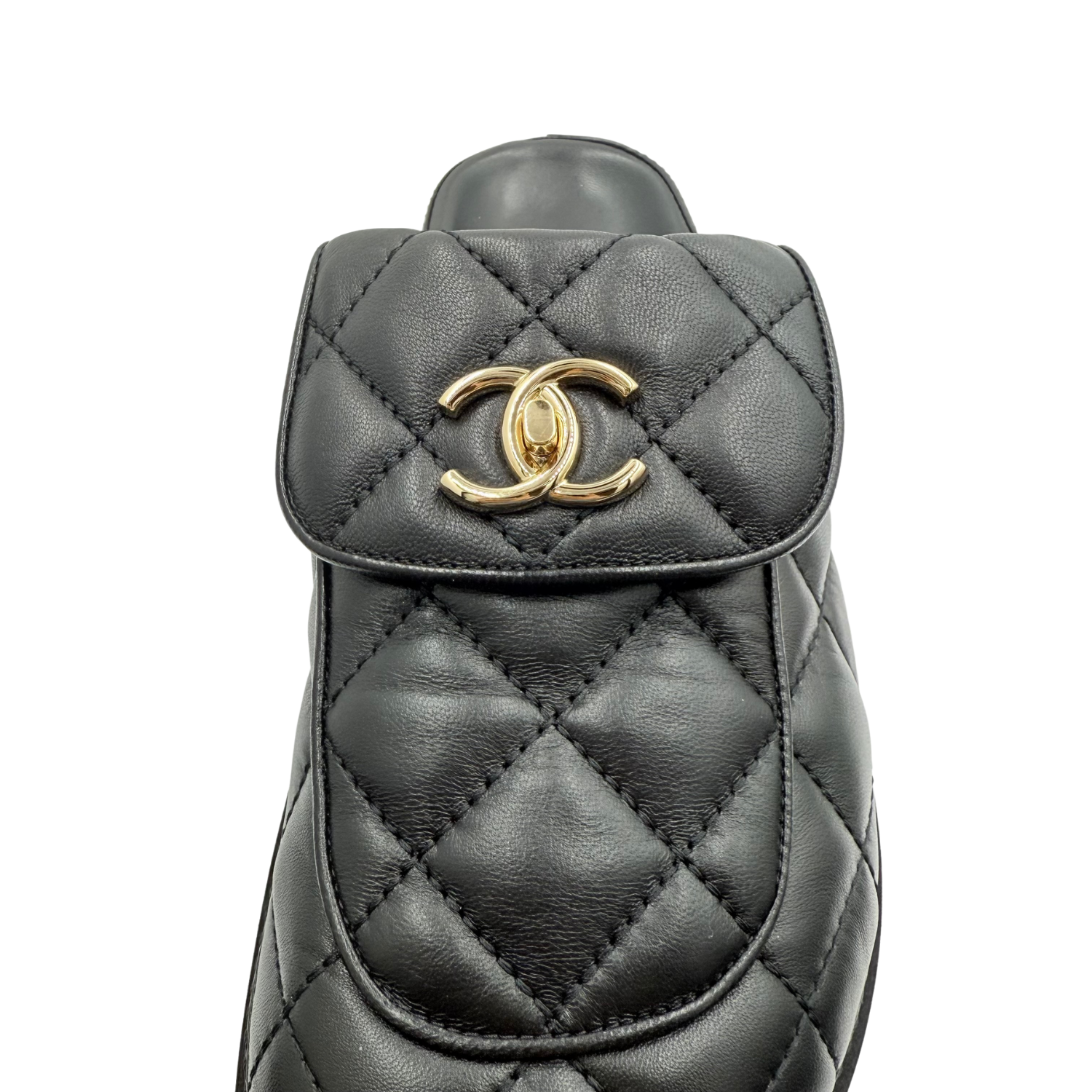 Chanel CC Turnlock Quilted Backless Mules Black