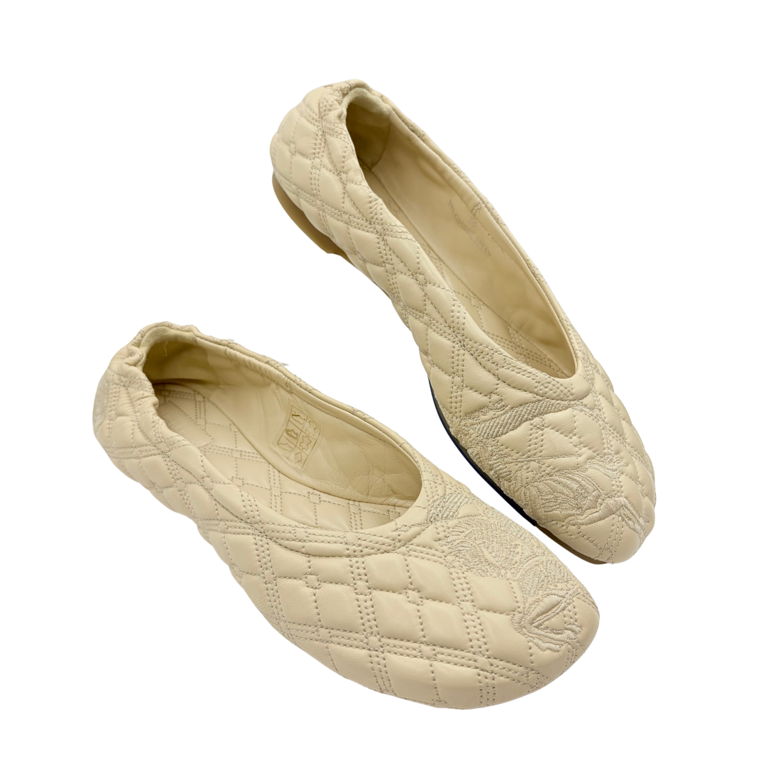 Burberry Quilted Leather Ballerina Flats Beige