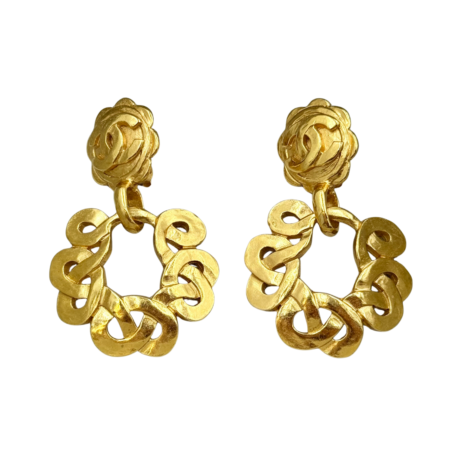 Chanel CC Vintage Round Flower Clip-On Earrings Gold