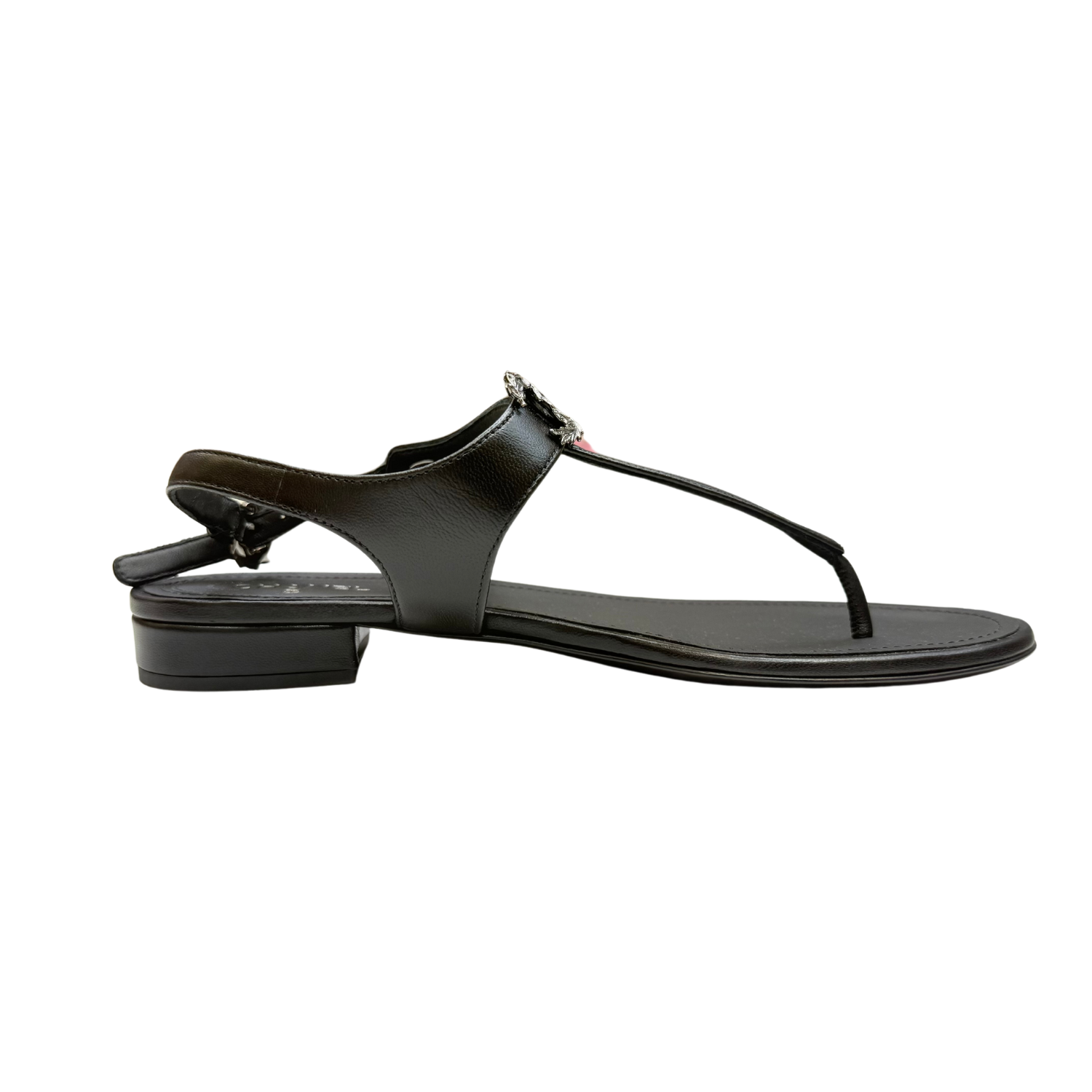Chanel CC Leaf T-Strap Sandals Black