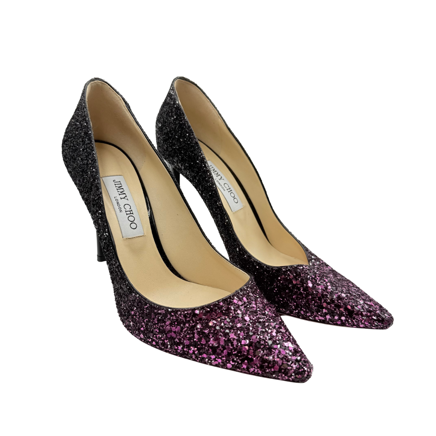Jimmy Choo Coarse Glitter Degrade Romy 100 Pumps Pink and Black Ombre