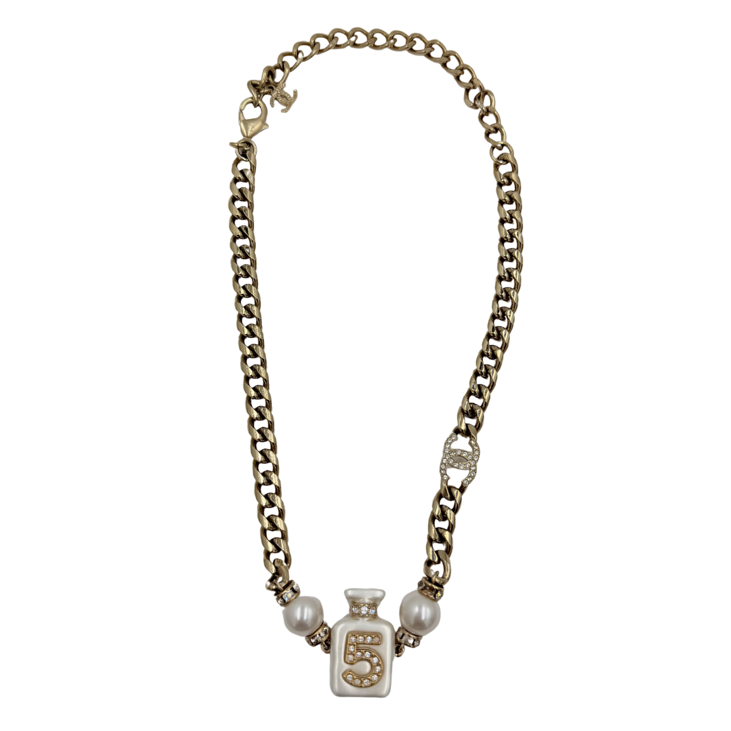 Chanel CC Strass & Resin No. 5 Perfume Bottle Pendant Choker Necklace