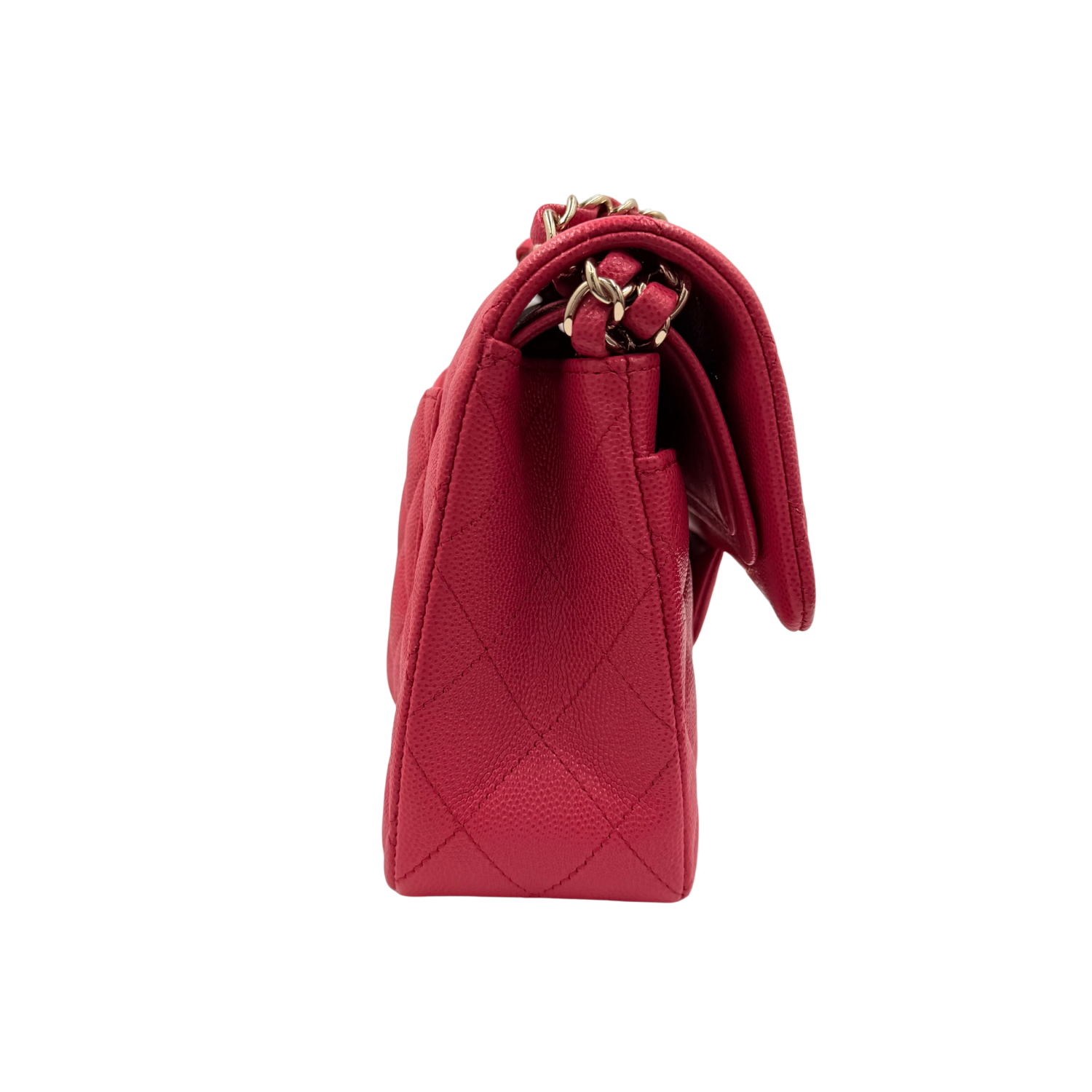Chanel Small Quilted Caviar Classic Double Flap Bag Raspberry Red