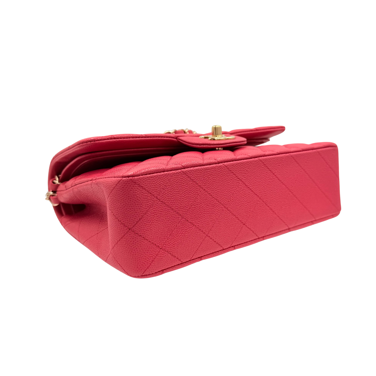 Chanel Small Quilted Caviar Classic Double Flap Bag Raspberry Red