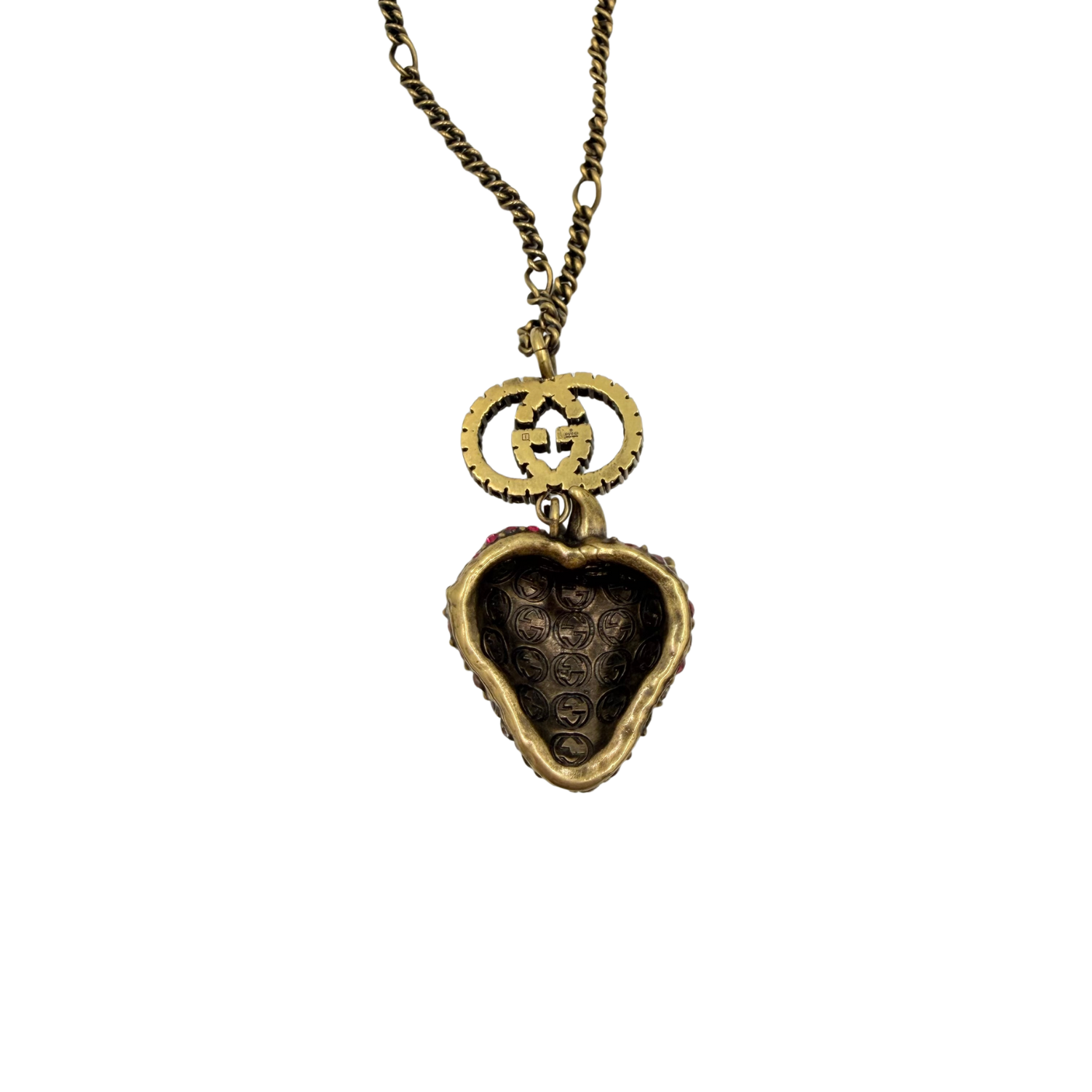 Gucci Crystal GG Strawberry Pendant Necklace