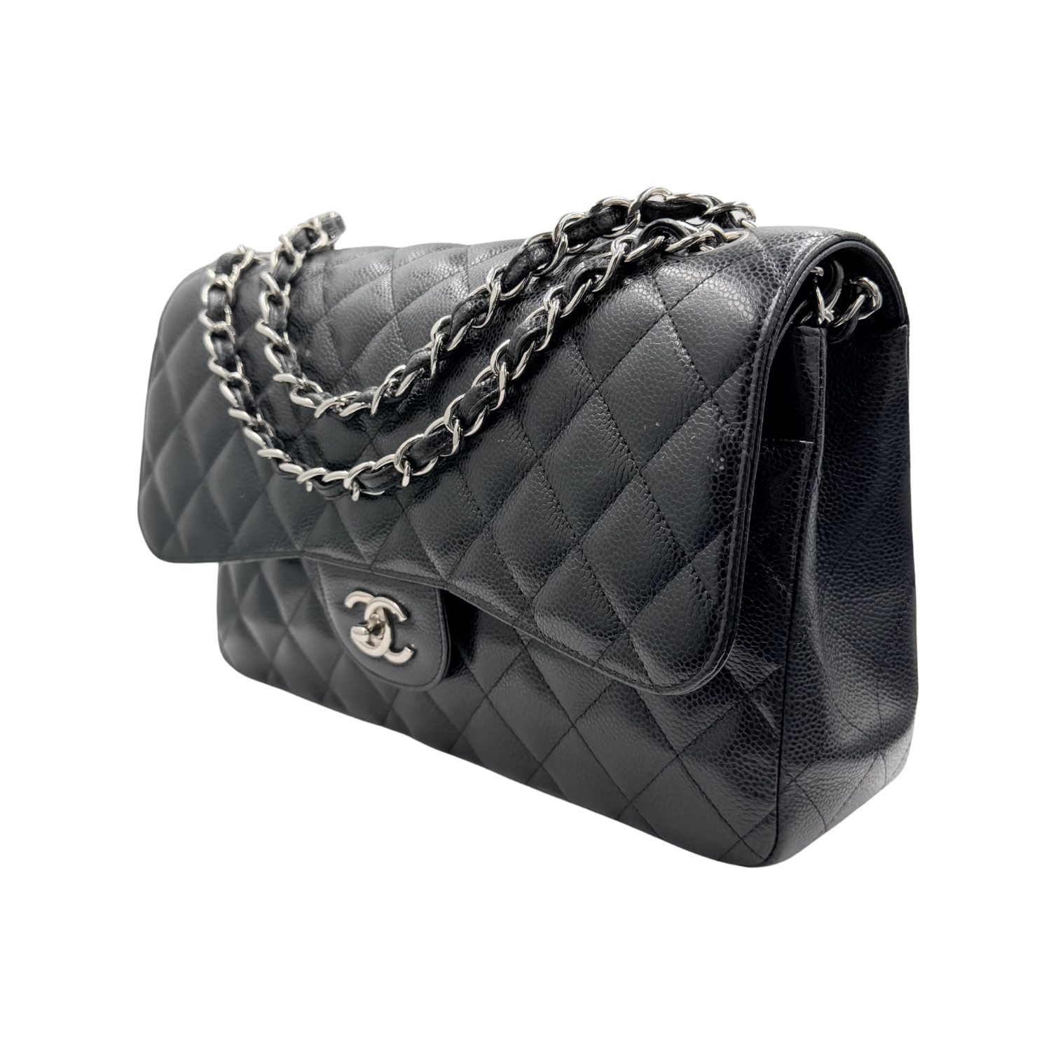 Jumbo Quilted Caviar Classic Double Flap Black