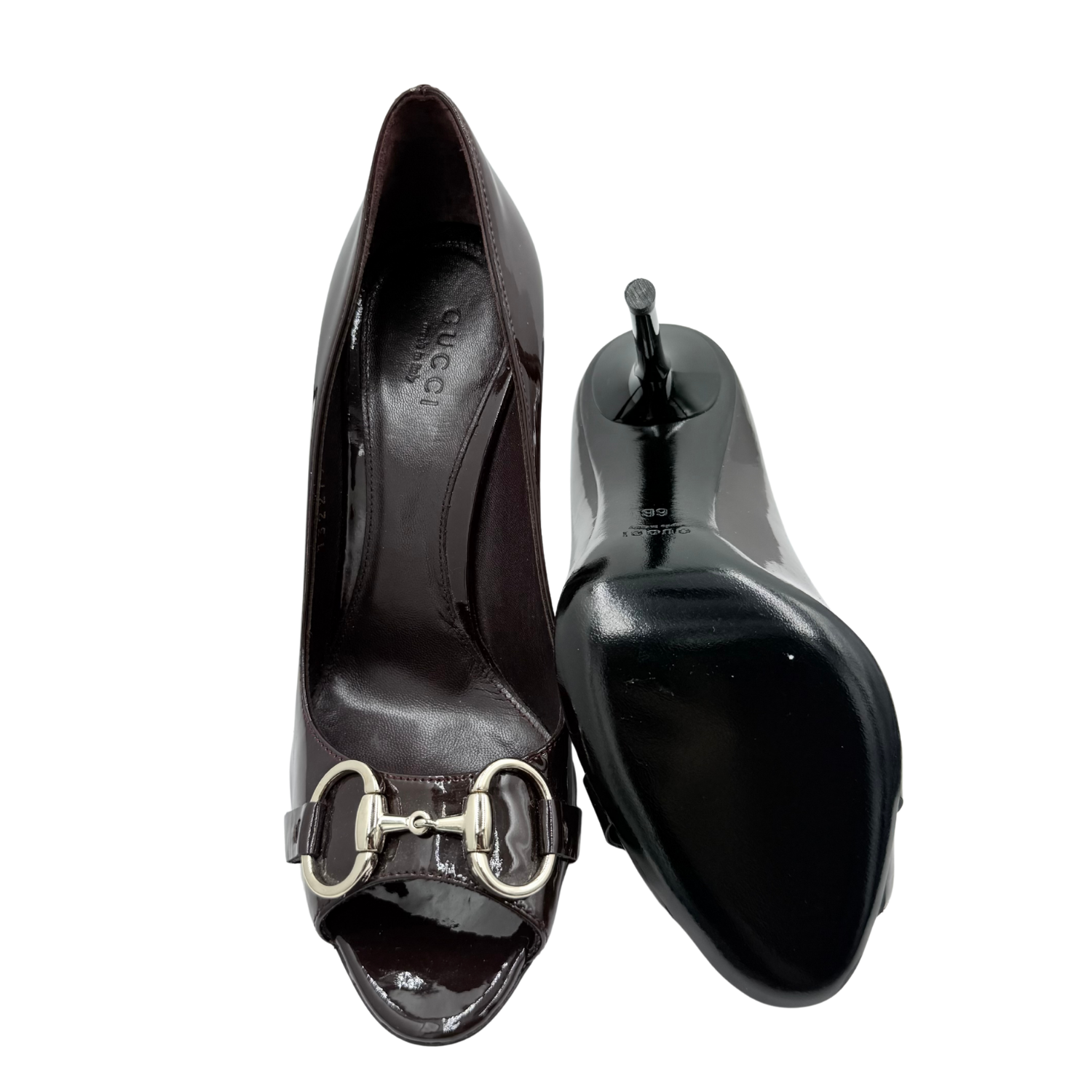 Gucci 1955 Horsebit Accent Patent Leather Pumps Plum