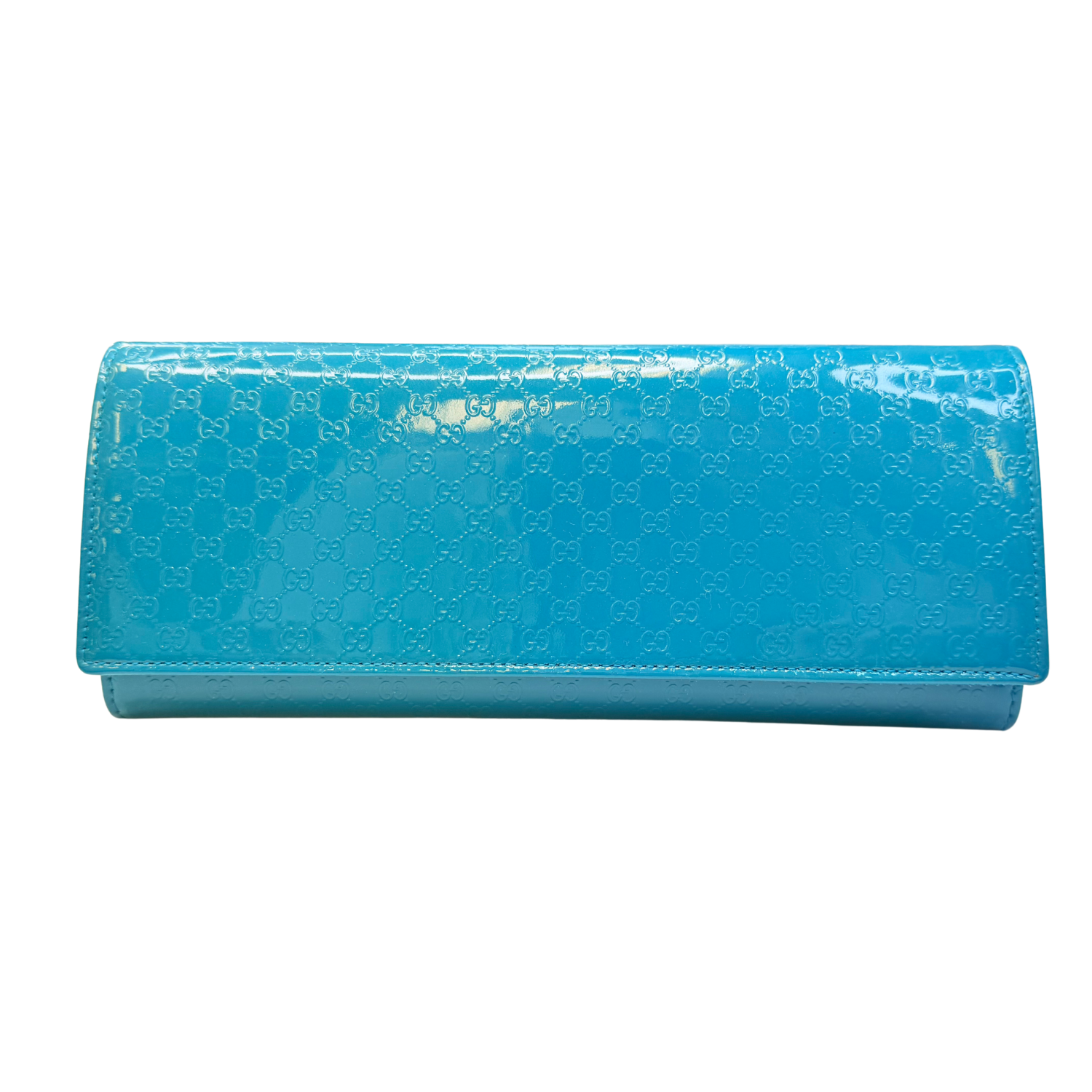 Gucci Microguccissima Patent Leather Broadway Clutch Teal
