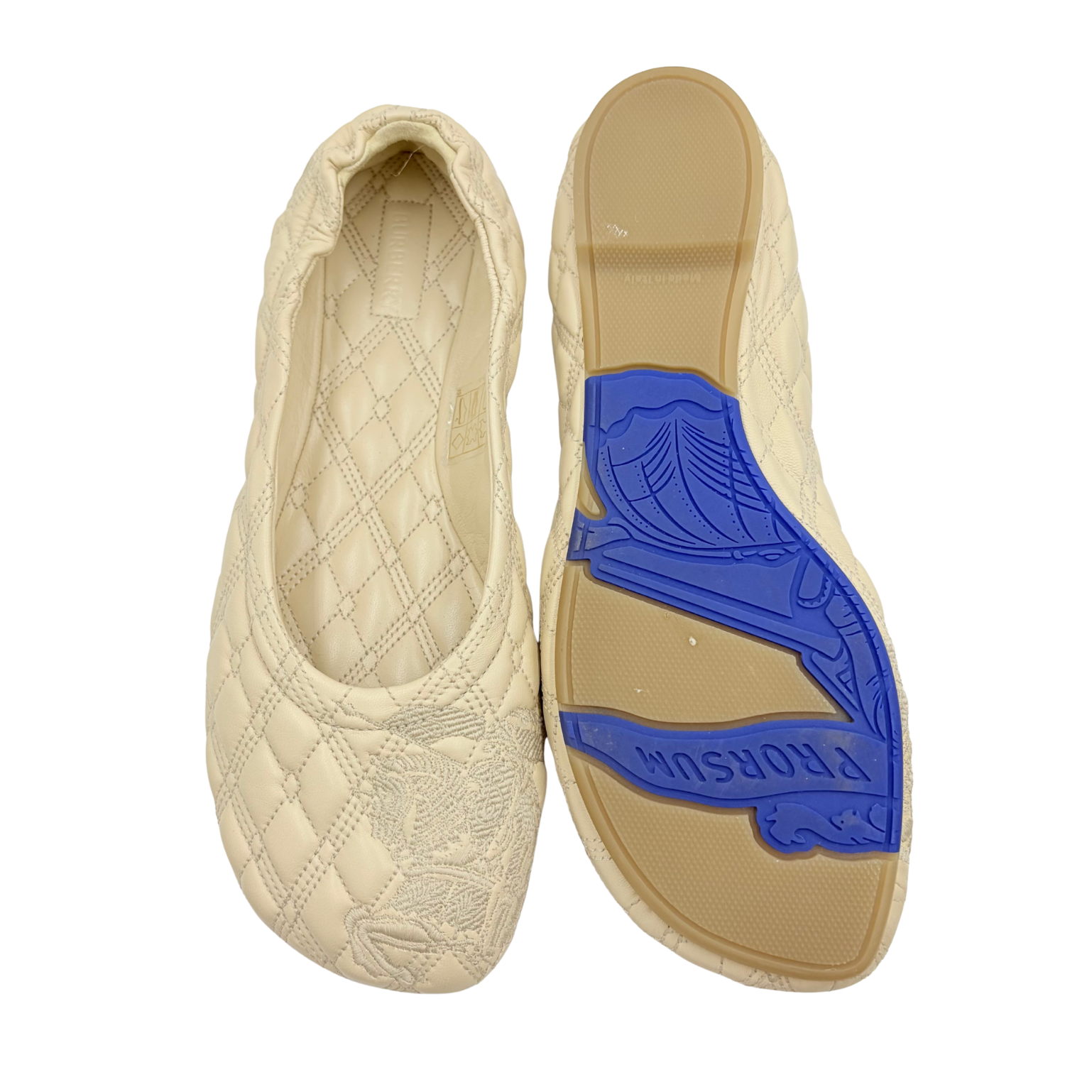 Burberry Quilted Leather Ballerina Flats Beige