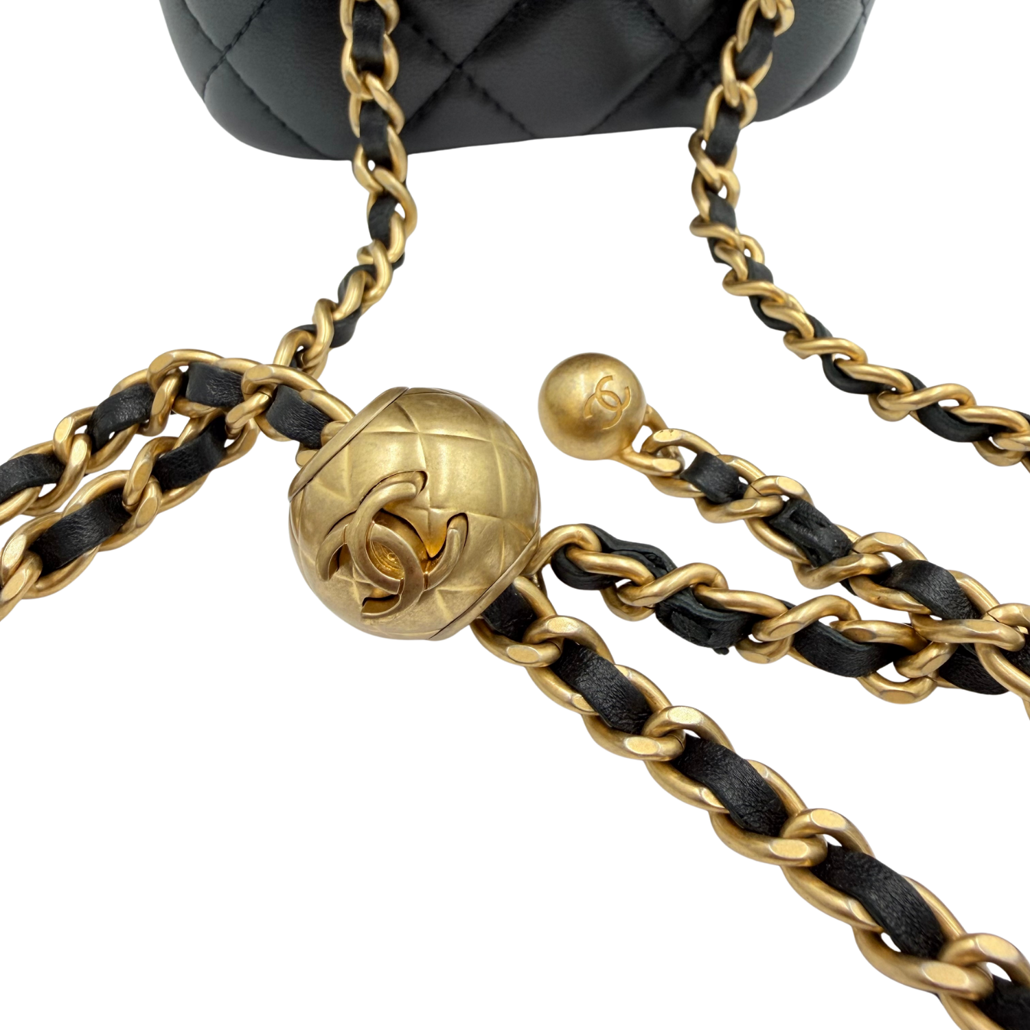 Chanel Quilted Lambskin Mini Pearl Crush Vanity Case With Chain Black