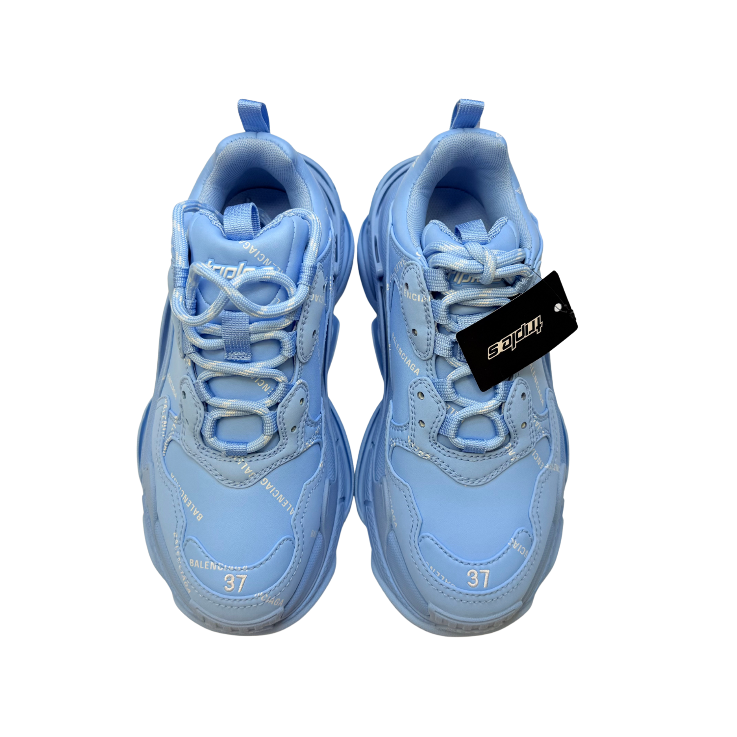 Balenciaga All Over Logo Triple S Sneakers Blue Grey